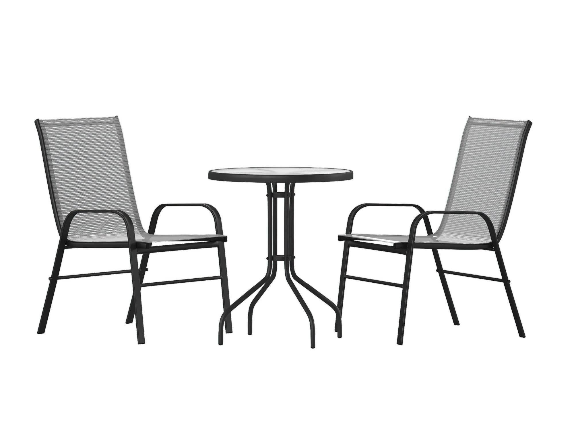 Flash Furniture Brazos 3-Piece Outdoor Patio Dining Set with 2 Gray Flex Comfort Stackable Chairs & 23.75