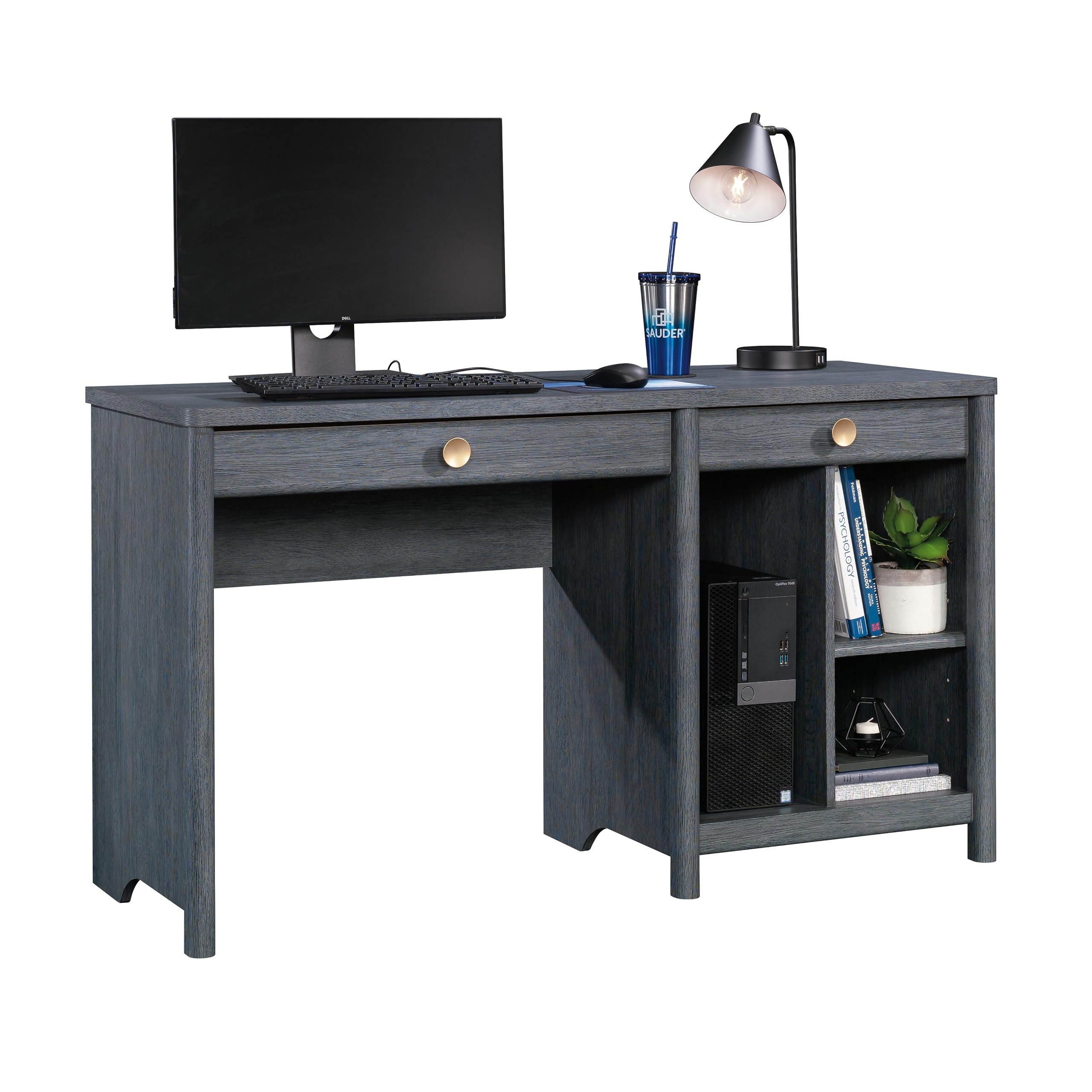 Sauder Dover Edge Home Office Computer Desk - Denim Oak Finish - Modern Writing Desk for Small Spaces, Work from Home & Study
