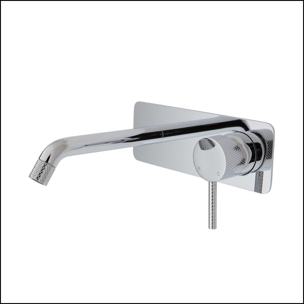 FIENZA Chrome Axle Wall Mounted Basin & Bath Mixer Set with Soft Square Plate - 160mm Outlet (Model 231106) - Perfect for Modern Bathroom & Spa Renovations