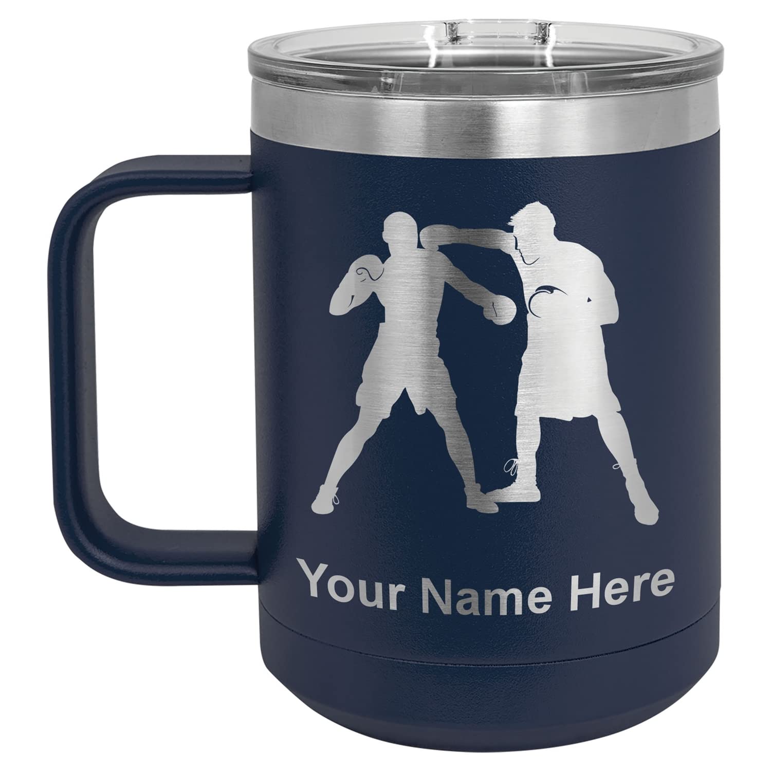 LaserGram 15oz Vacuum Insulated Stainless Steel Coffee Mug - Personalized Engraved Gift for Boxers & Boxing Fans - Keeps Drinks Hot/Cold for Hours - Perfect for Gym, Office & Outdoor Activities (Navy Blue)