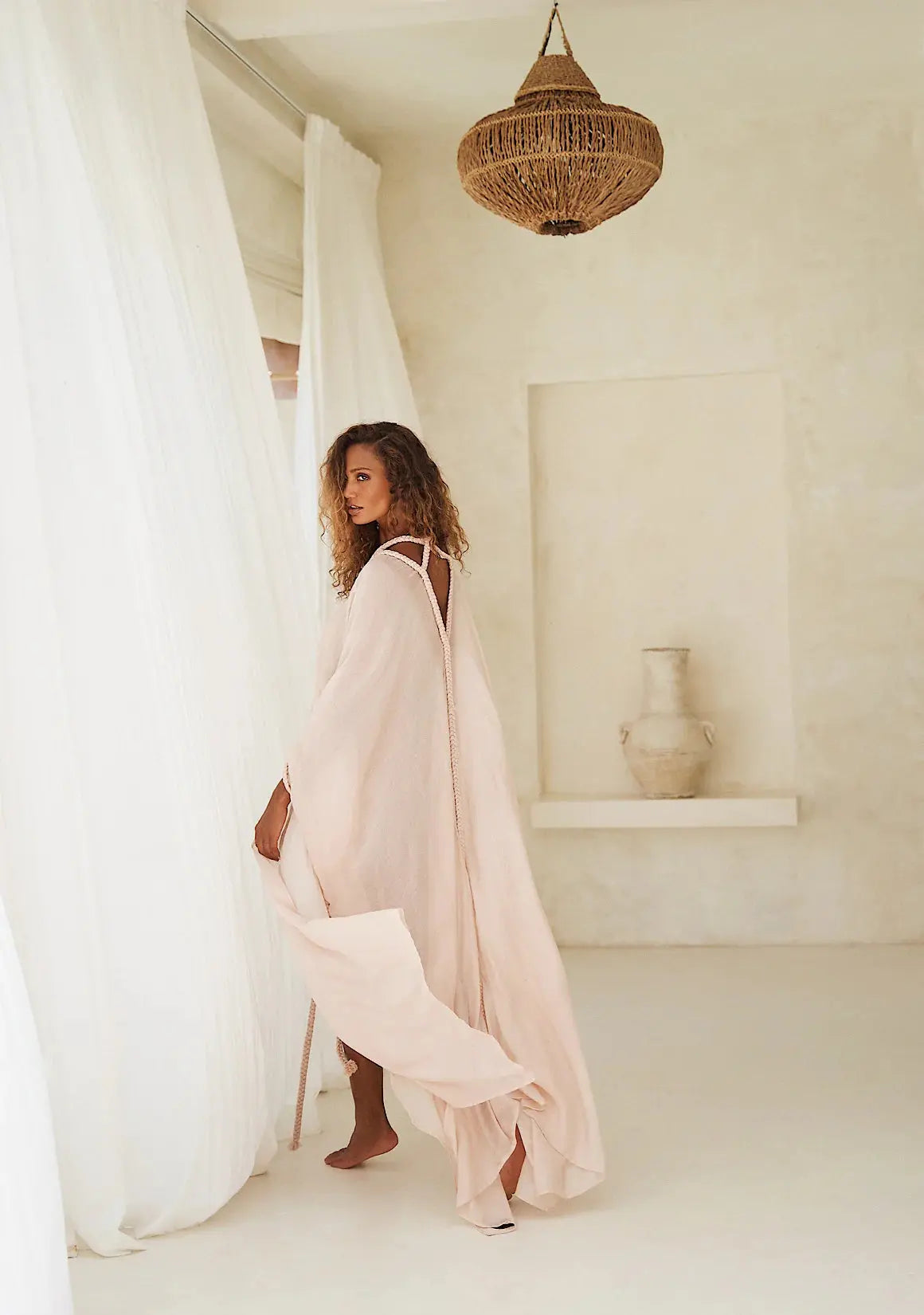 Tan Moodstories Angel Beachwear Tunic Coverup Kimono Maxi Dress - Stylish Swim Cover Up for Women, Perfect for Beach, Pool, Vacation & Summer Outfits