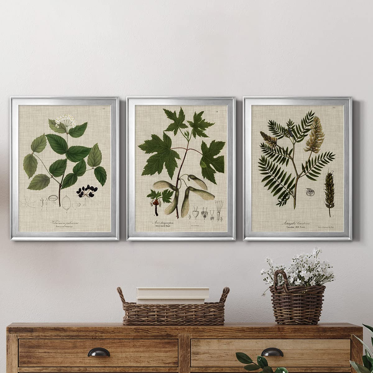 Abstract Geometric Wall Art Set - 3 Piece Silver Framed Canvas Prints (18x24 in) - Scandinavian & Latin Inspired Bathroom Decor - Modern Gallery Wall for Living Room, Bedroom & Office