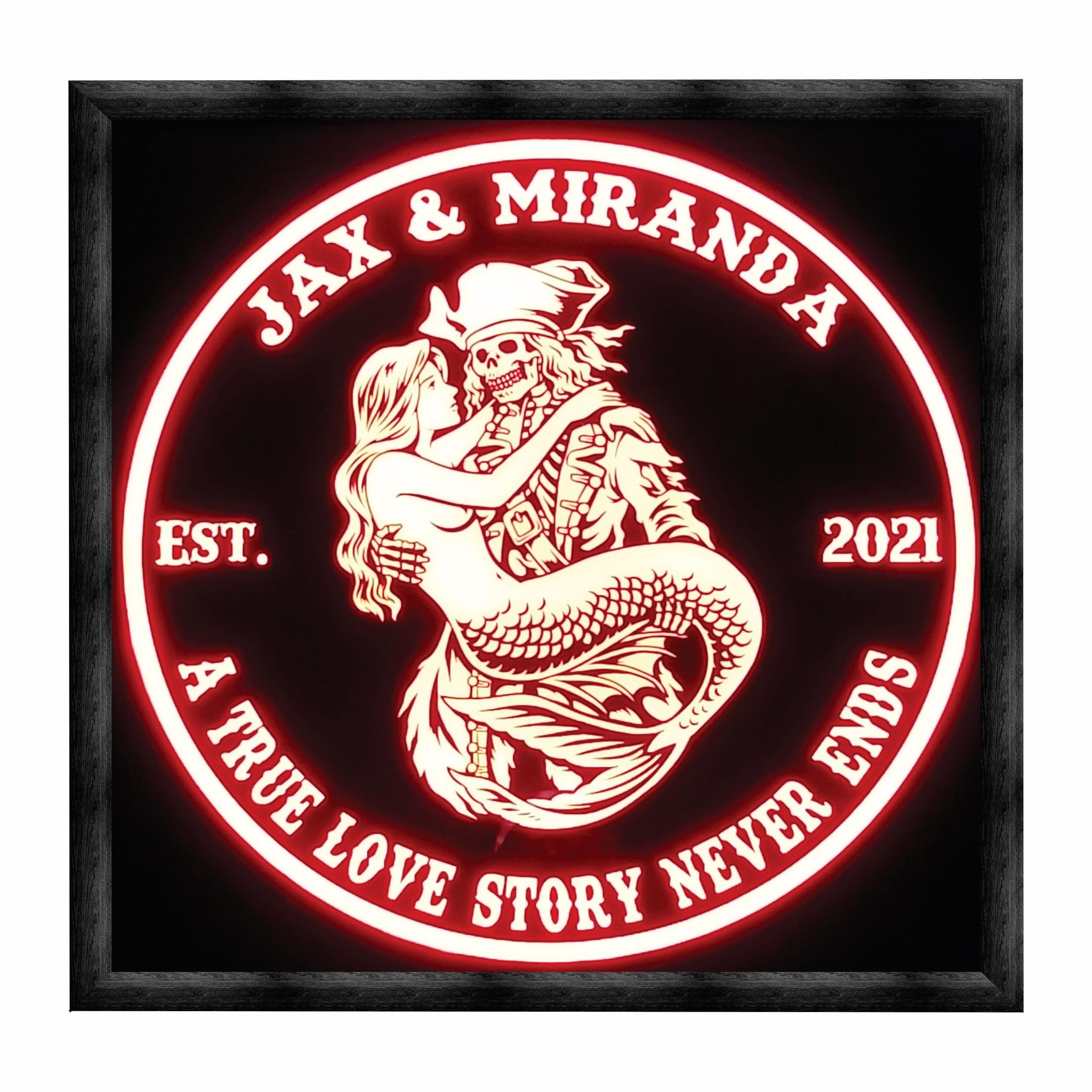 Custom Pirate & Mermaid LED Wall Sign - Personalized Light-Up Home Decor - Romantic 'True Love Never Ends' Art for Couples - Unique Gift for Anniversaries, Home Bars & Bedrooms - Energy Efficient Non-Neon Lighting