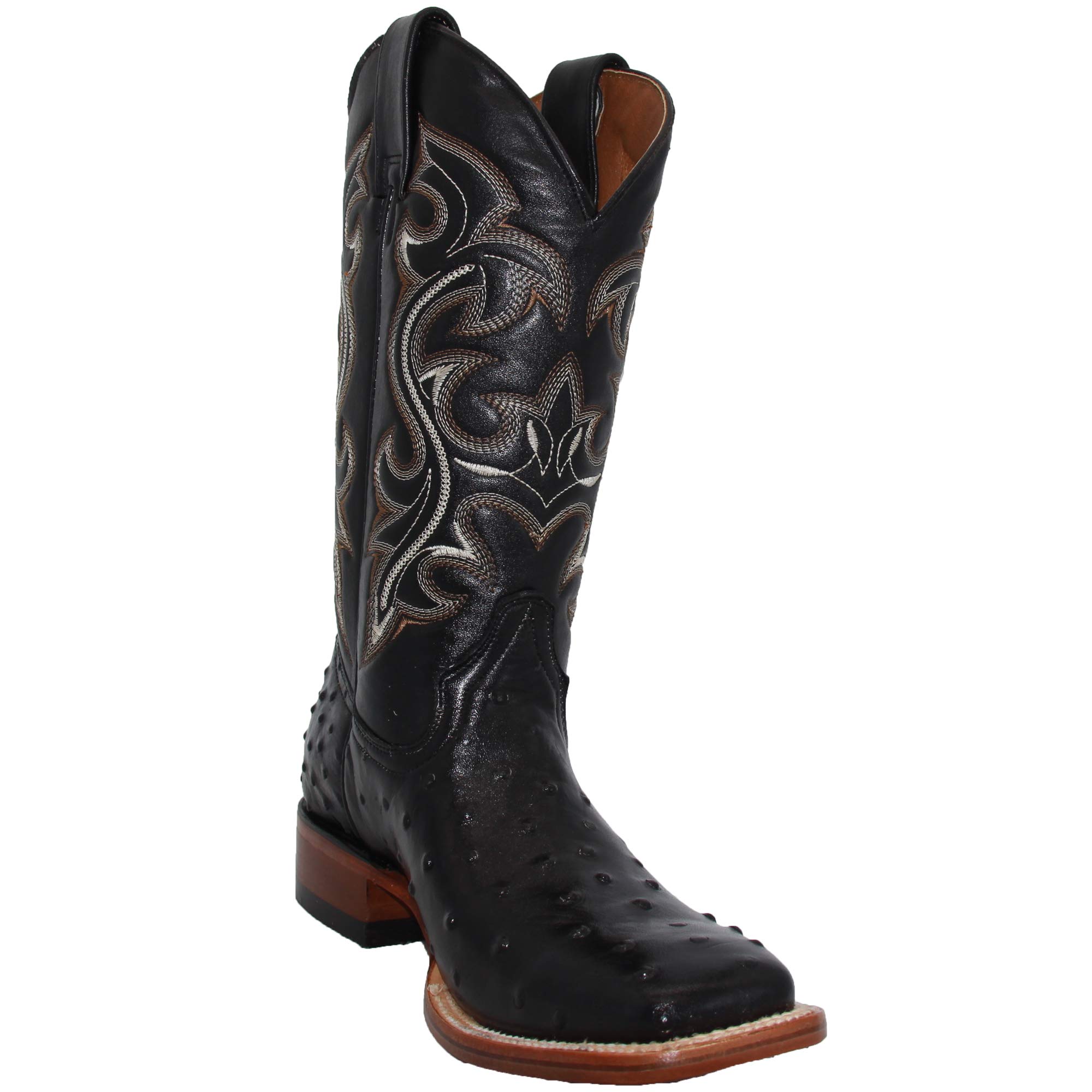 **Men's Genuine Cowhide Leather Western Cowboy Boots - Square Toe Rodeo Boots with Ostrich Print for Country & Rodeo Events**