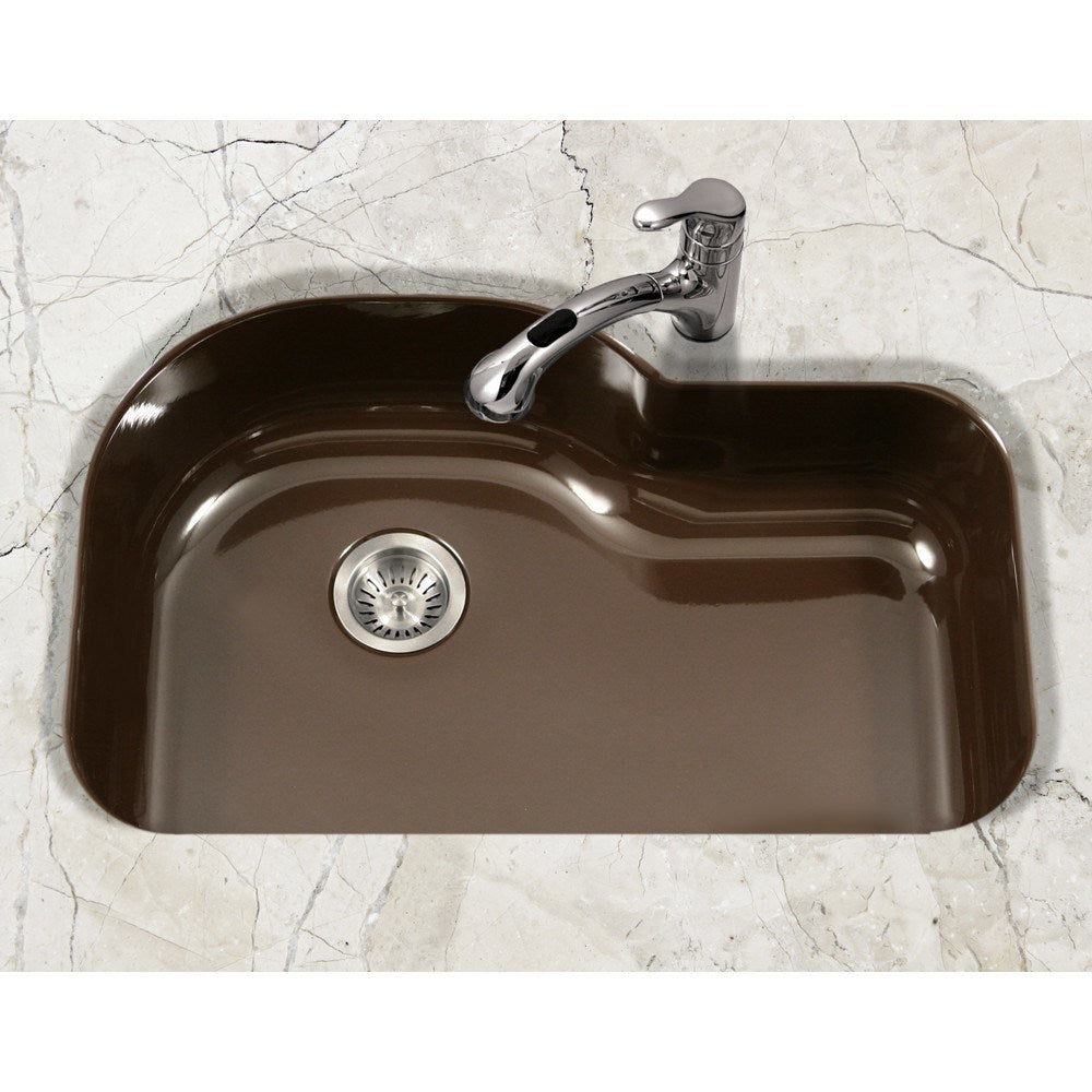 Houzer PCH 3700 Porcelain Enamel Steel Undermount Offset Single Bowl Kitchen Sink - Durable & Stylish for Modern Kitchens, Perfect for Cooking & Cleaning