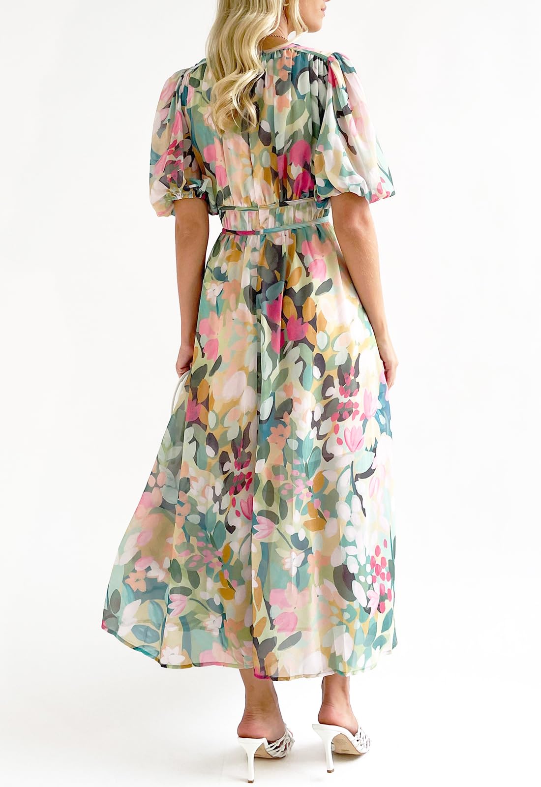 Sissyaki Women's Boho Floral Midi Dress - Smocked Waist Flowy Summer Beach Dress for Vacation, Date Night & Outdoor Parties