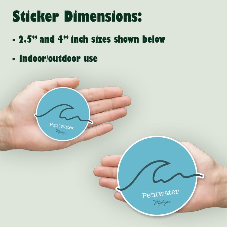 Squiddy Pentwater Michigan Wave Vinyl Sticker - Waterproof Decal for Car, Laptop, Notebook, Cooler (4 Inch) - Perfect for Outdoor Enthusiasts & Lake Michigan Fans