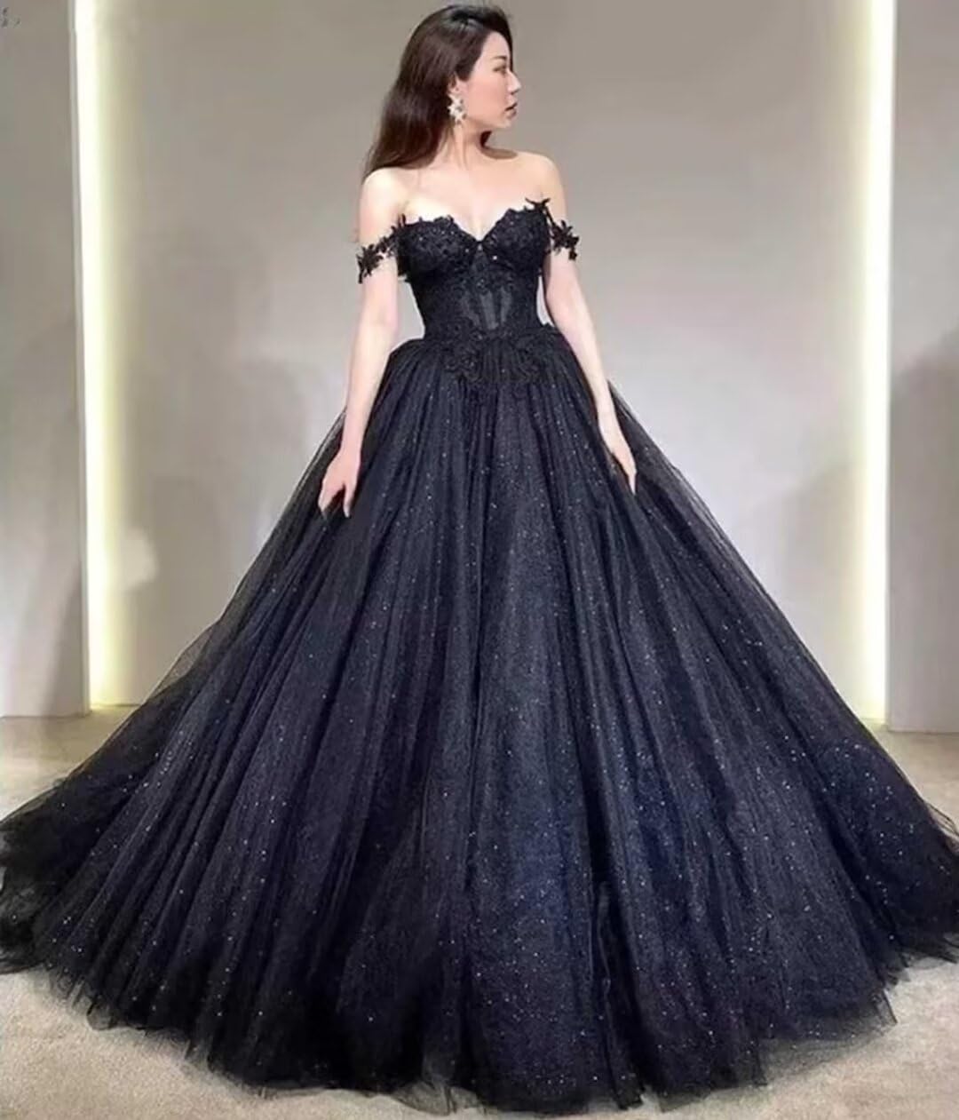 Gothic Black Wedding Dresses for Women - Off Shoulder Tulle Bridal Gowns with Long Sleeves | Perfect for Dark Romance, Halloween, Vampire Themed Weddings & Gothic Bridal Photos