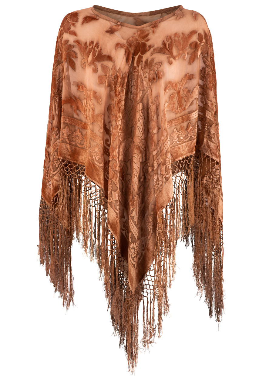 Pat Dahnke Copper Burnout Poncho - Lightweight Bohemian Style Shawl for Women | Perfect for Beach Cover-Up, Music Festivals & Boho Chic Outfits