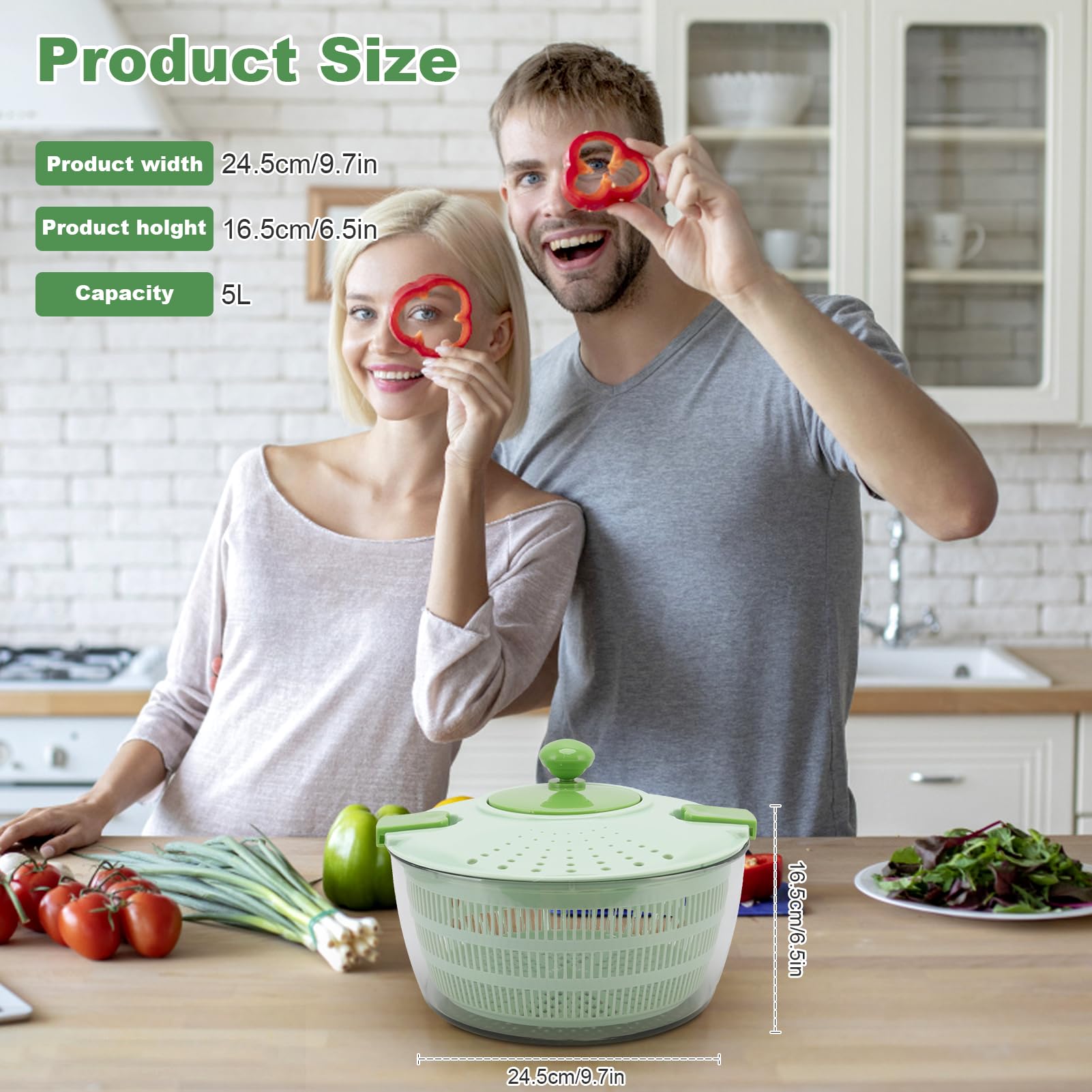 3.6 Qt Large Salad Spinner with Secure Lid Lock & Ergonomic Handle - BPA-Free Vegetable & Fruit Dryer for Greens, Herbs, Berries - Perfect for Kitchen Prep, Healthy Eating & Meal Prepping