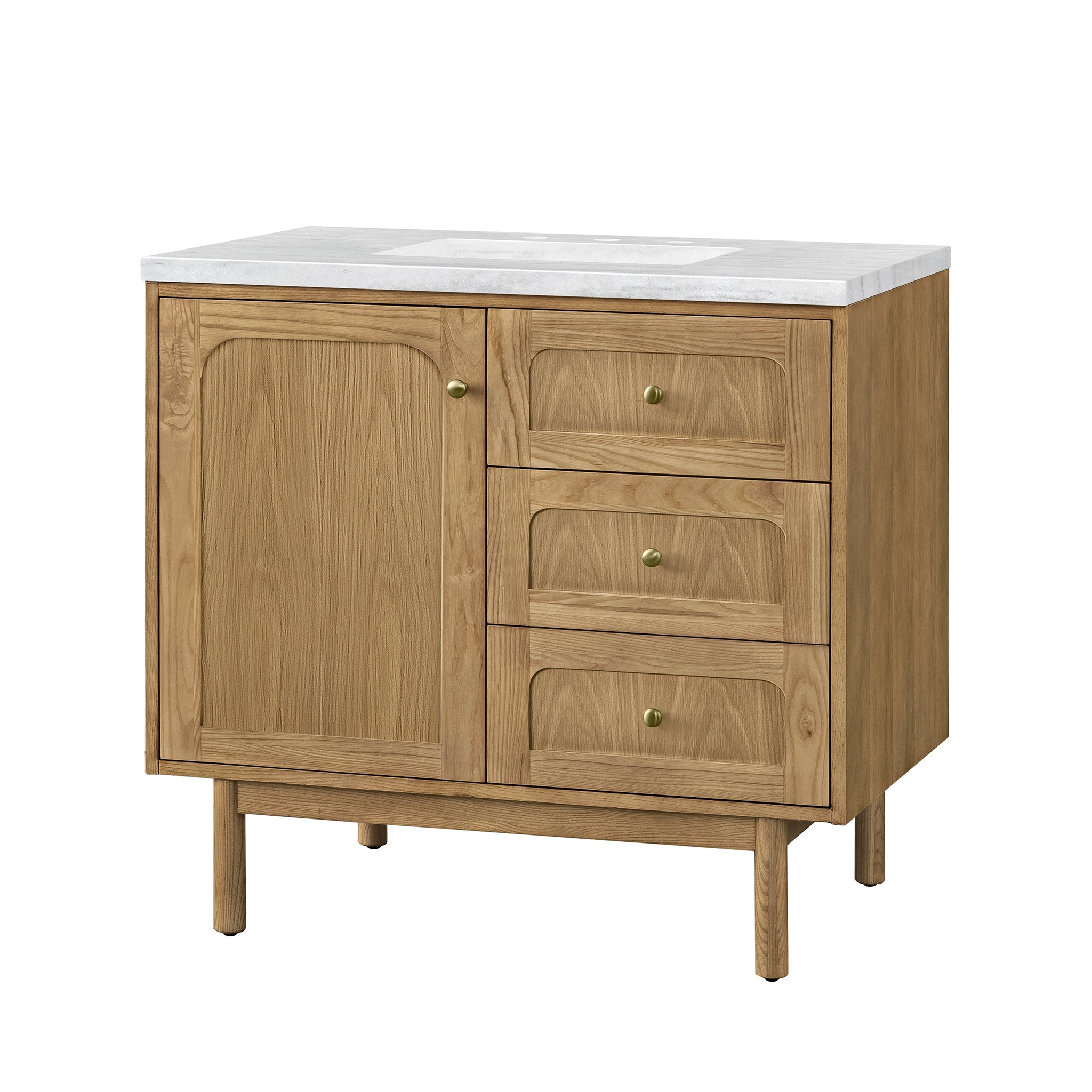 Laurent 36 Inch Single Bathroom Vanity with Light Natural Oak Finish and 3CM Arctic Fall Top - Perfect for Modern Bathroom Renovations and Small Space Solutions