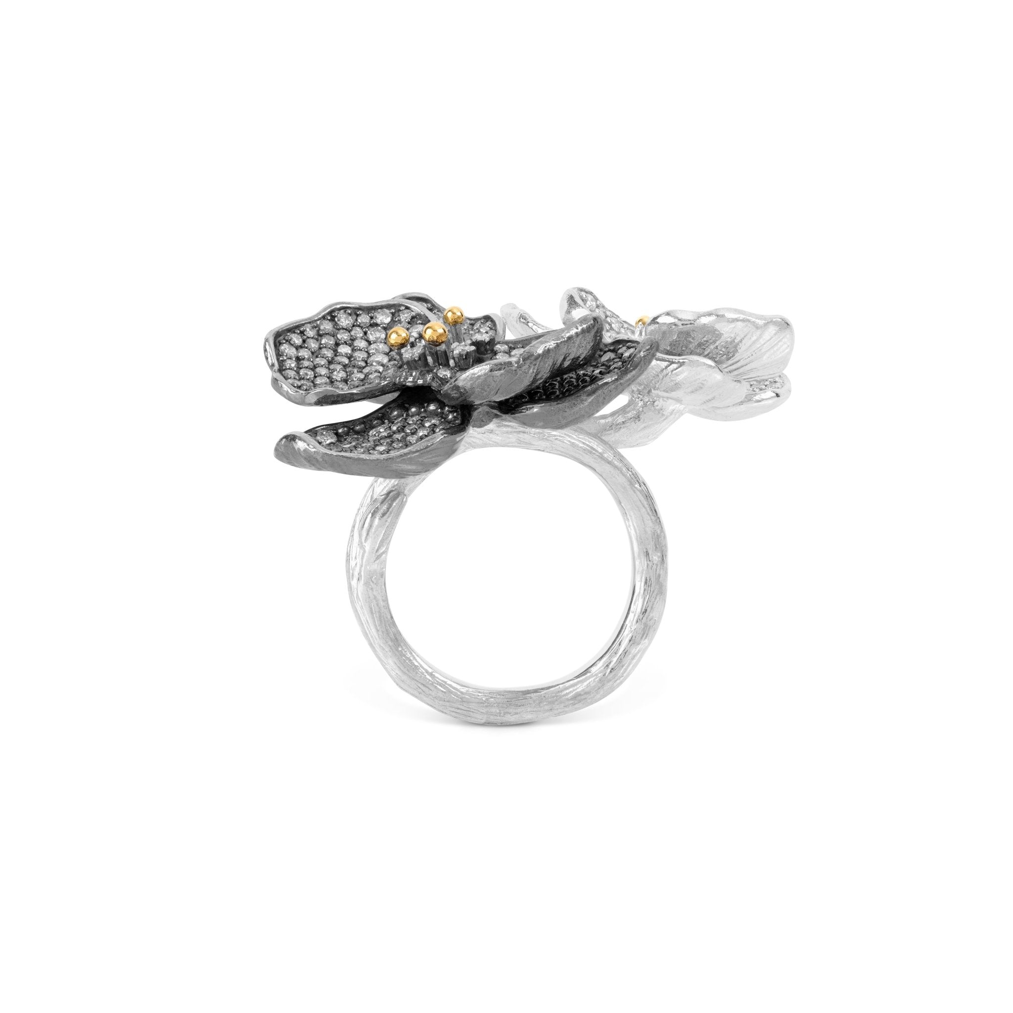 Exquisite Diamond Orchid Double Ring - Elegant Floral Jewelry for Women - Perfect for Weddings, Anniversaries & Special Occasions