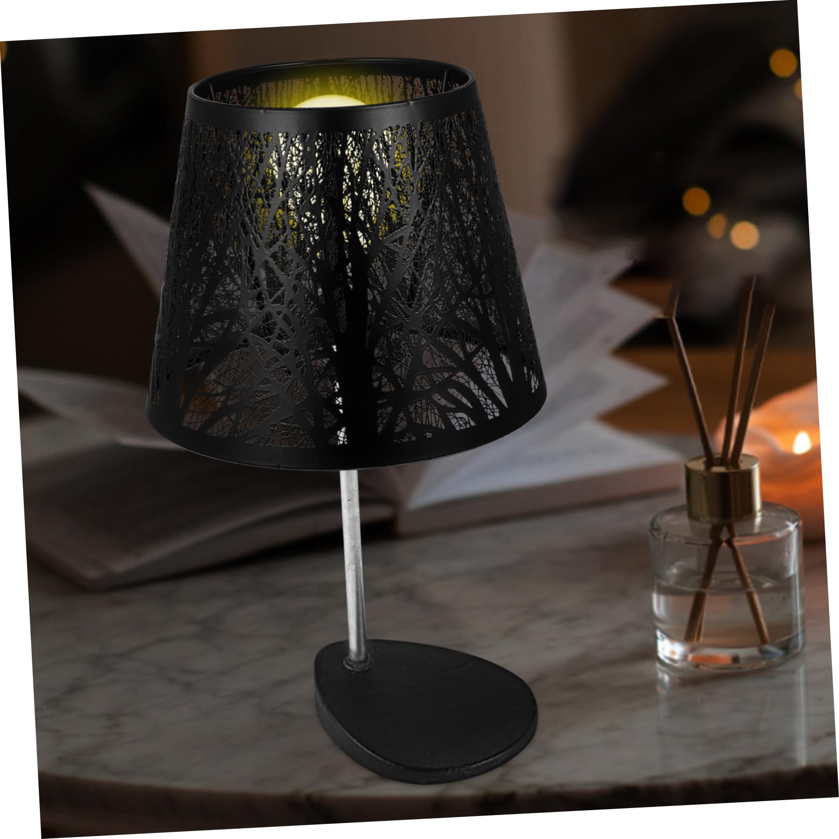 Uonlytech Black Metal Hollow Tree Shadow Lamp Shade - Durable Clip-On Design for Table & Floor Lamps (7.47x7.47x5.89 Inches) - Perfect for Living Room, Bedroom & Office Lighting Decor