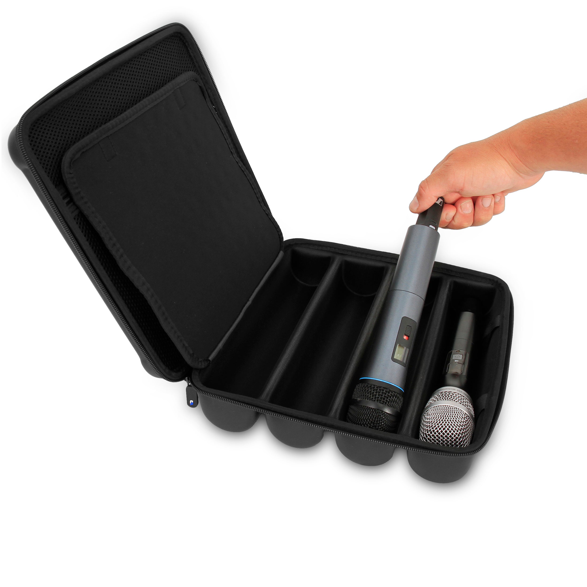 CASEMATIX Wireless Microphone Case - Compatible with Sennheiser, Shure & More (Holds 4 Mics Up to 10.75