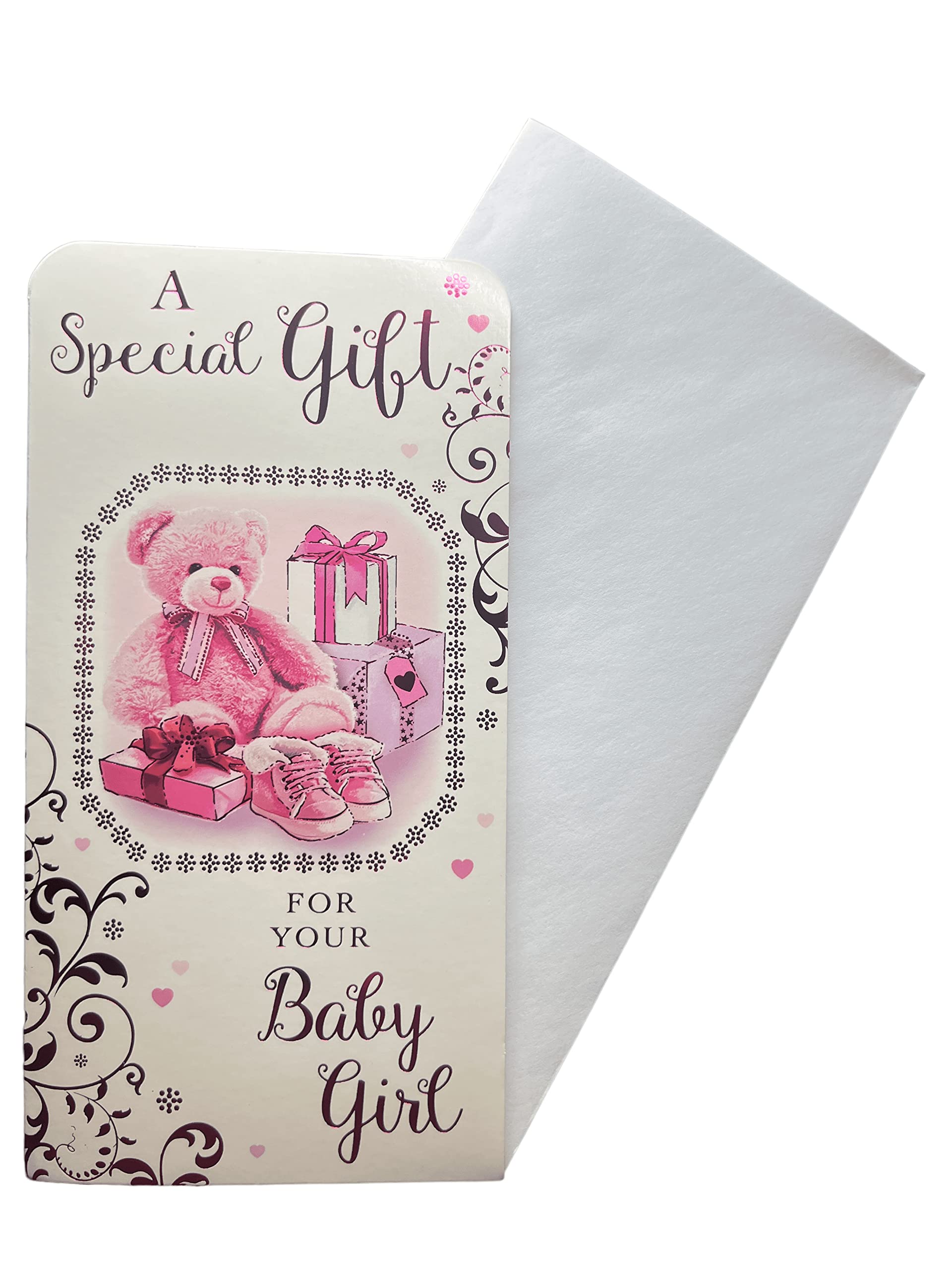 Personalized Pink Teddy Bear Money Wallet Gift Card Holder for Baby Girl - Blank Inside for Custom Messages - Perfect for Birthdays, Baby Showers & Special Occasions