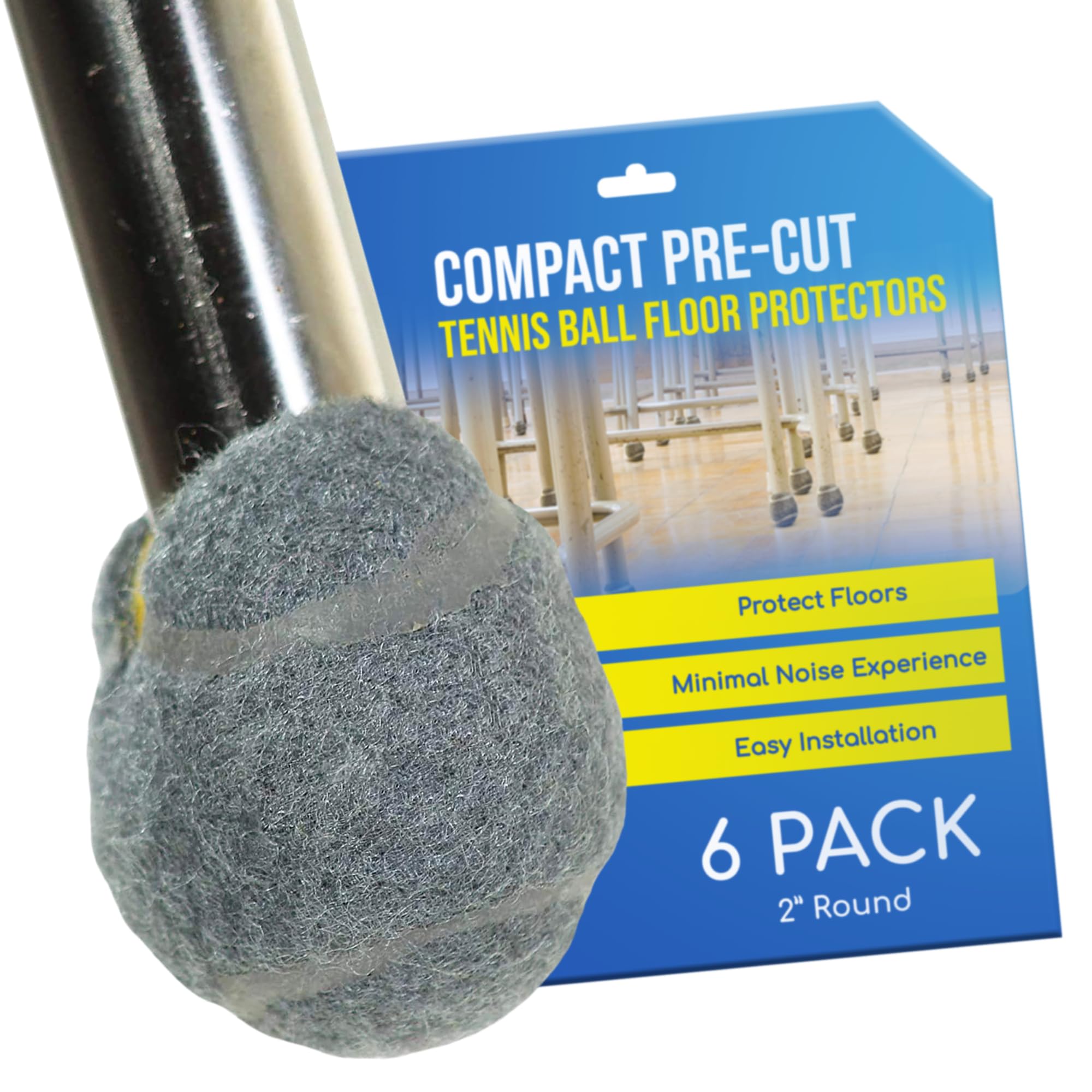 Precut Tennis Balls for Walkers & Chairs – Heavy-Duty Non-Slip Glide Pads for Tables & Desks – 2 Inch Grey Floor Protectors (3 Pairs) – Scratch-Resistant Mobility Aid Accessories – Perfect for Elderly Safety & Furniture Protection