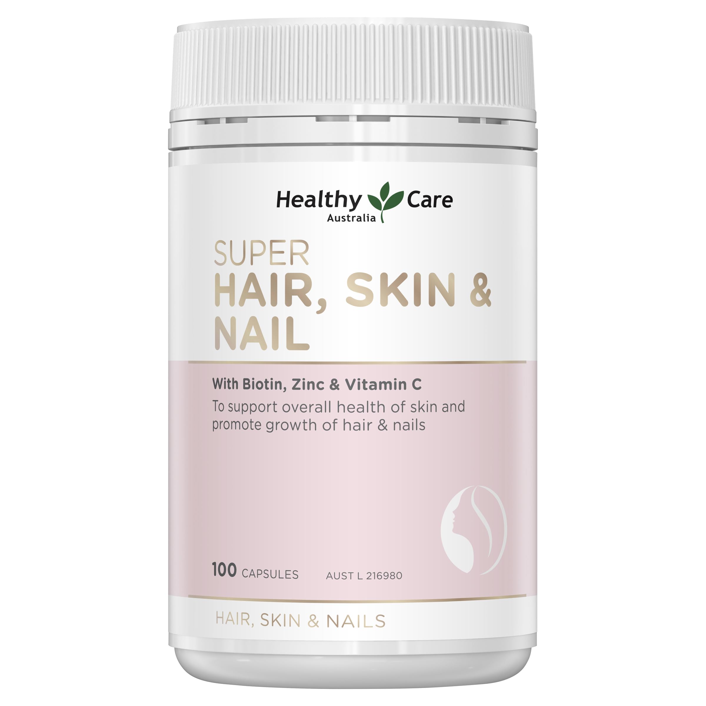 Healthy Care Super Hair Skin & Nails Supplement - 100 Capsules for Stronger Hair, Glowing Skin & Healthy Nails | Beauty & Wellness Support for Women & Men