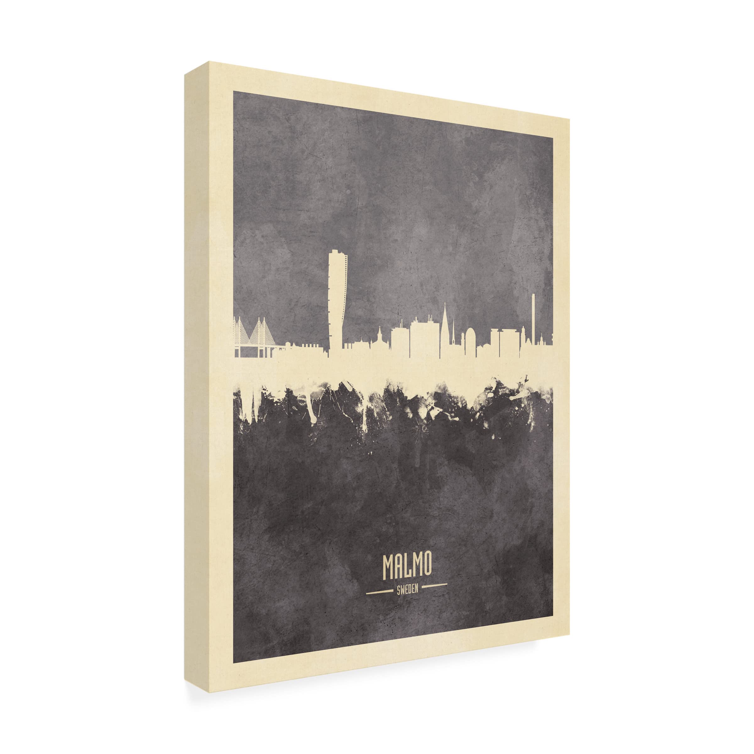 Michael Tompsett Malmo Sweden Skyline Gray Canvas Wall Art Print - Scandinavian Home Decor, Modern Office & Living Room Wall Decor