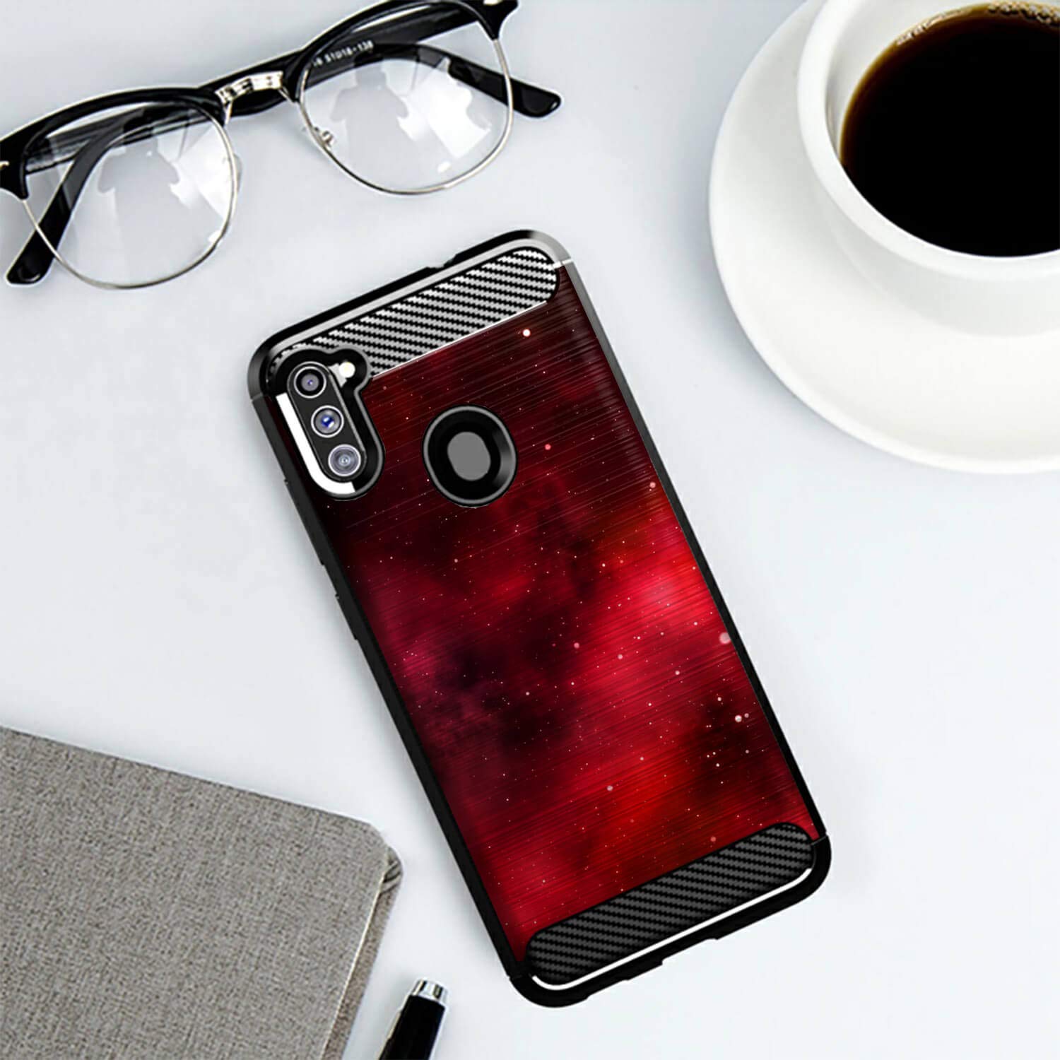 Samsung Galaxy A11 Case (2020) - Slim Flexible TPU Protective Phone Cover with Shock Absorption, Black with Red Galaxy Stars Design | Perfect for Everyday Use, Travel & Outdoor Activities