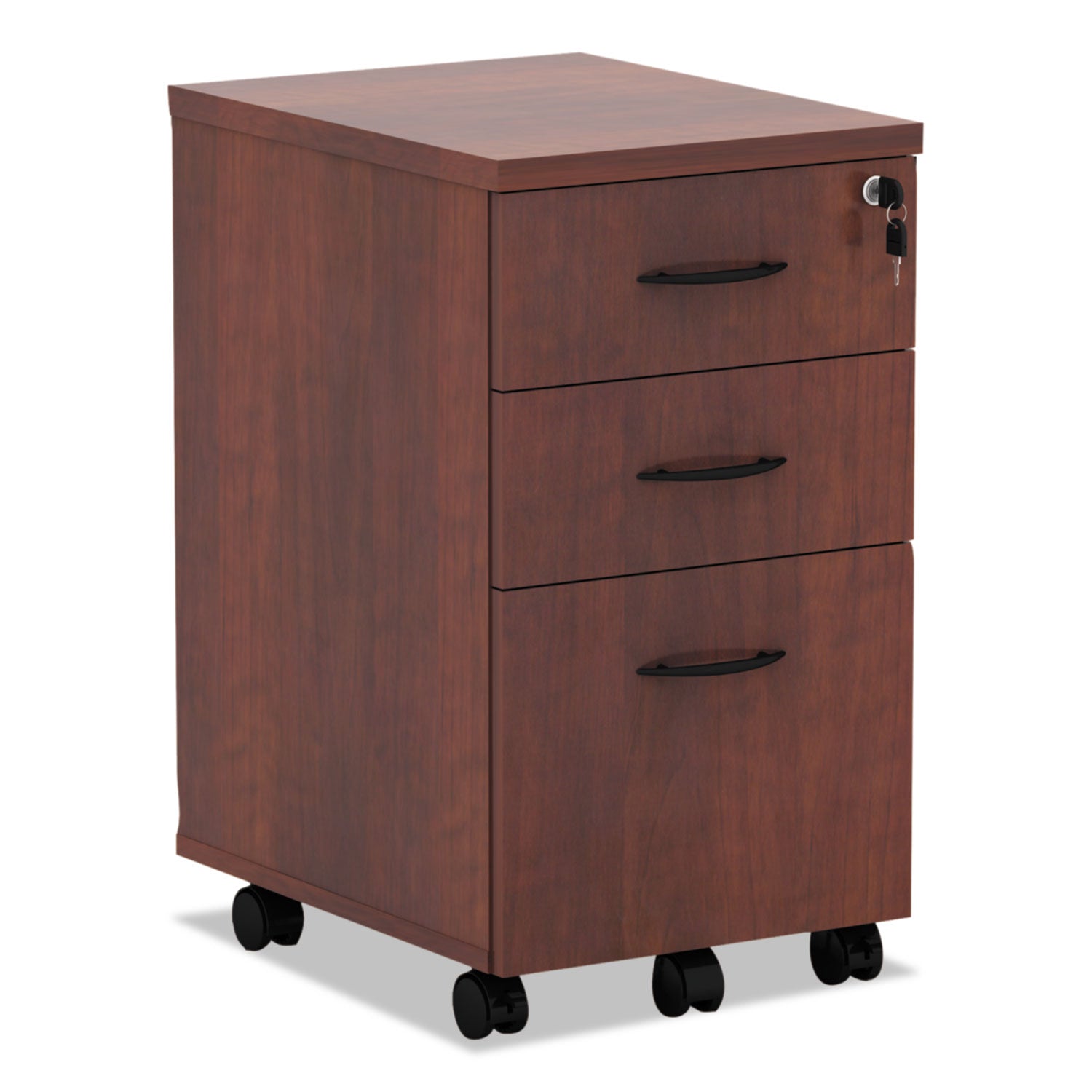Alera Valencia Series 3-Drawer Mobile File Cabinet - Left/Right Opening, Legal/Letter Size, Cherry Finish (15.88