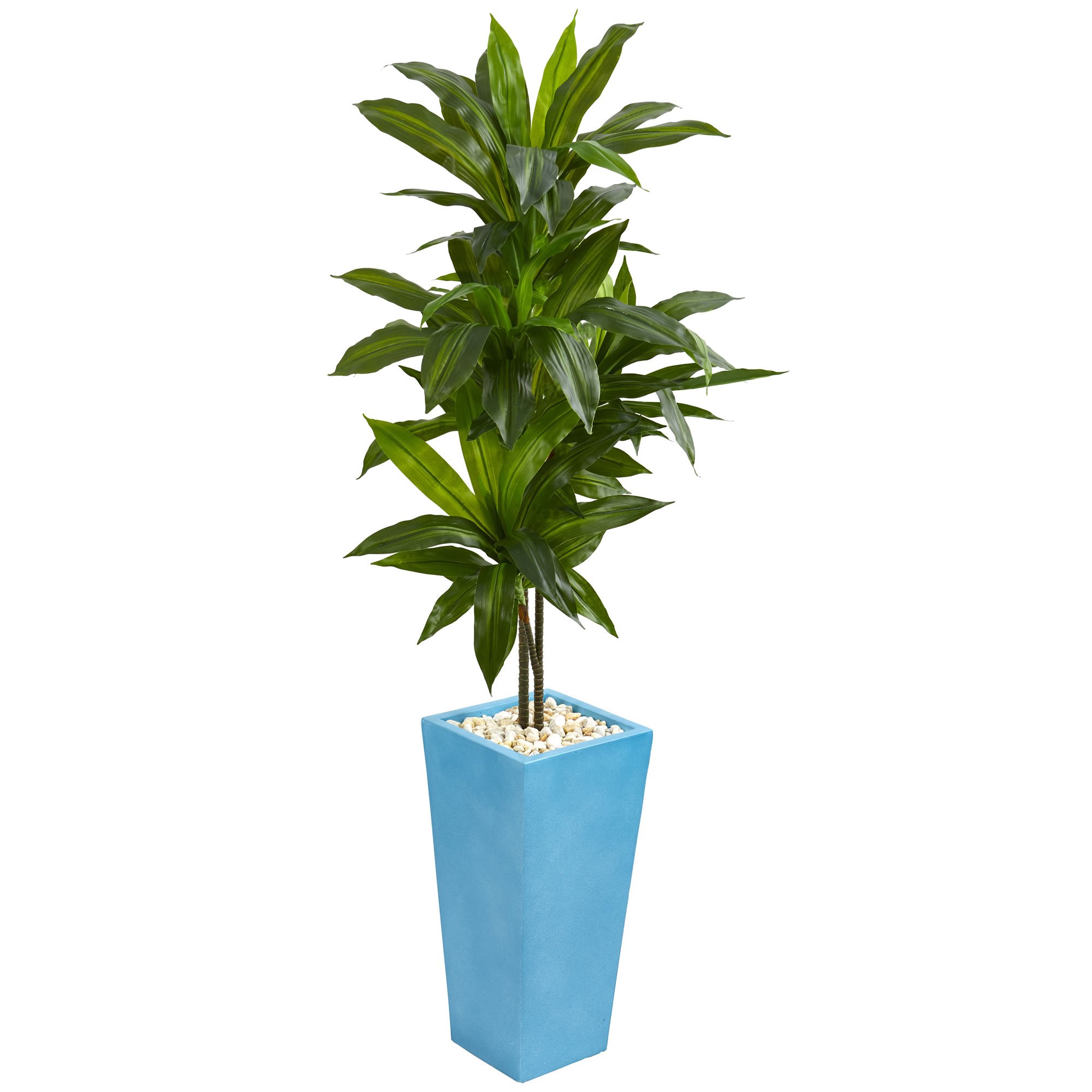 Nearly Natural 5ft Dracaena Artificial Silk Plant in Turquoise Ceramic Tower Vase - Realistic Fake Tree for Home Office Decor, Living Room, Bedroom & Indoor Spaces