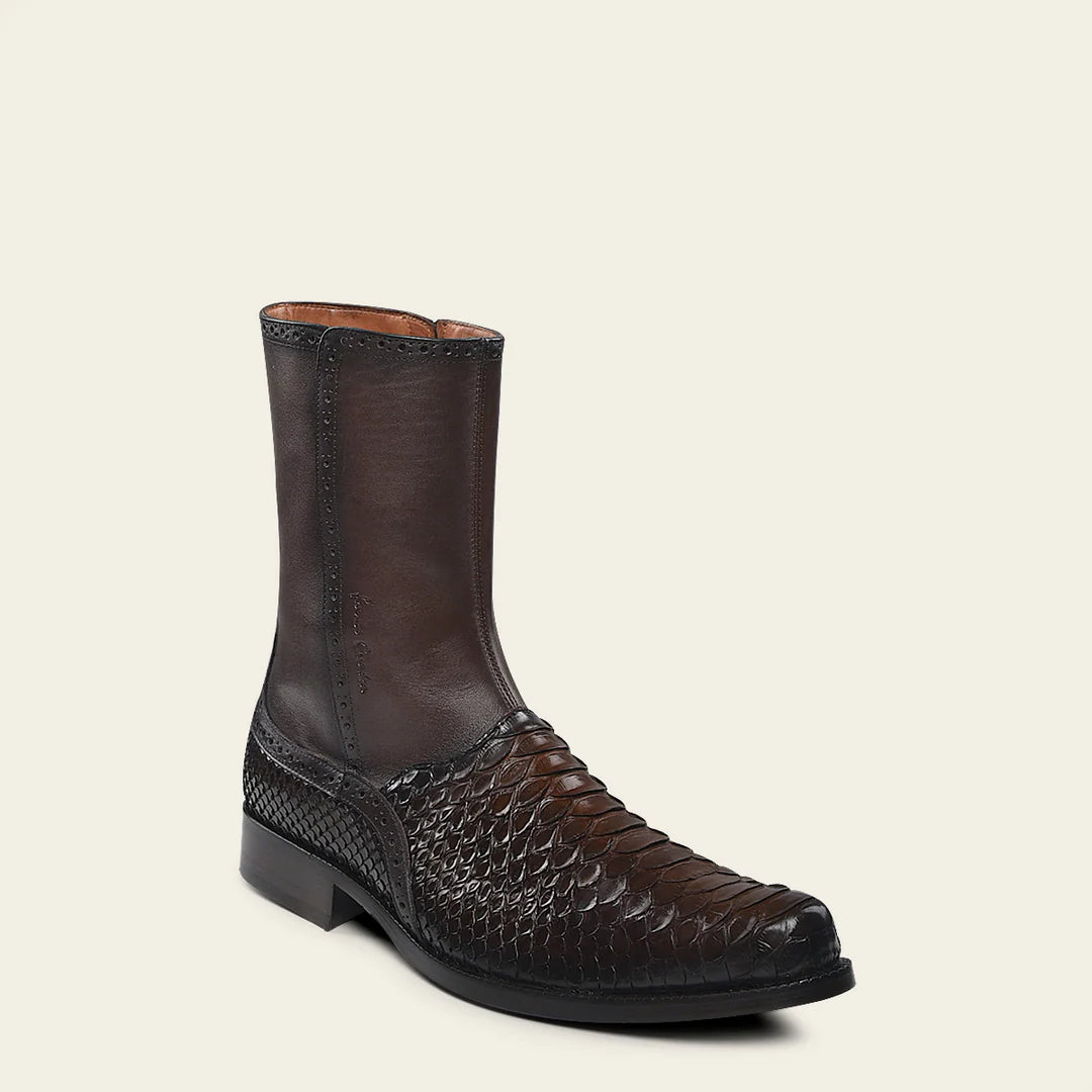 Franco Cuadra Men's Chocolate Brown Python Skin Ankle Boots - Stylish Casual Dress Boots for Everyday Wear & Outdoor Adventures