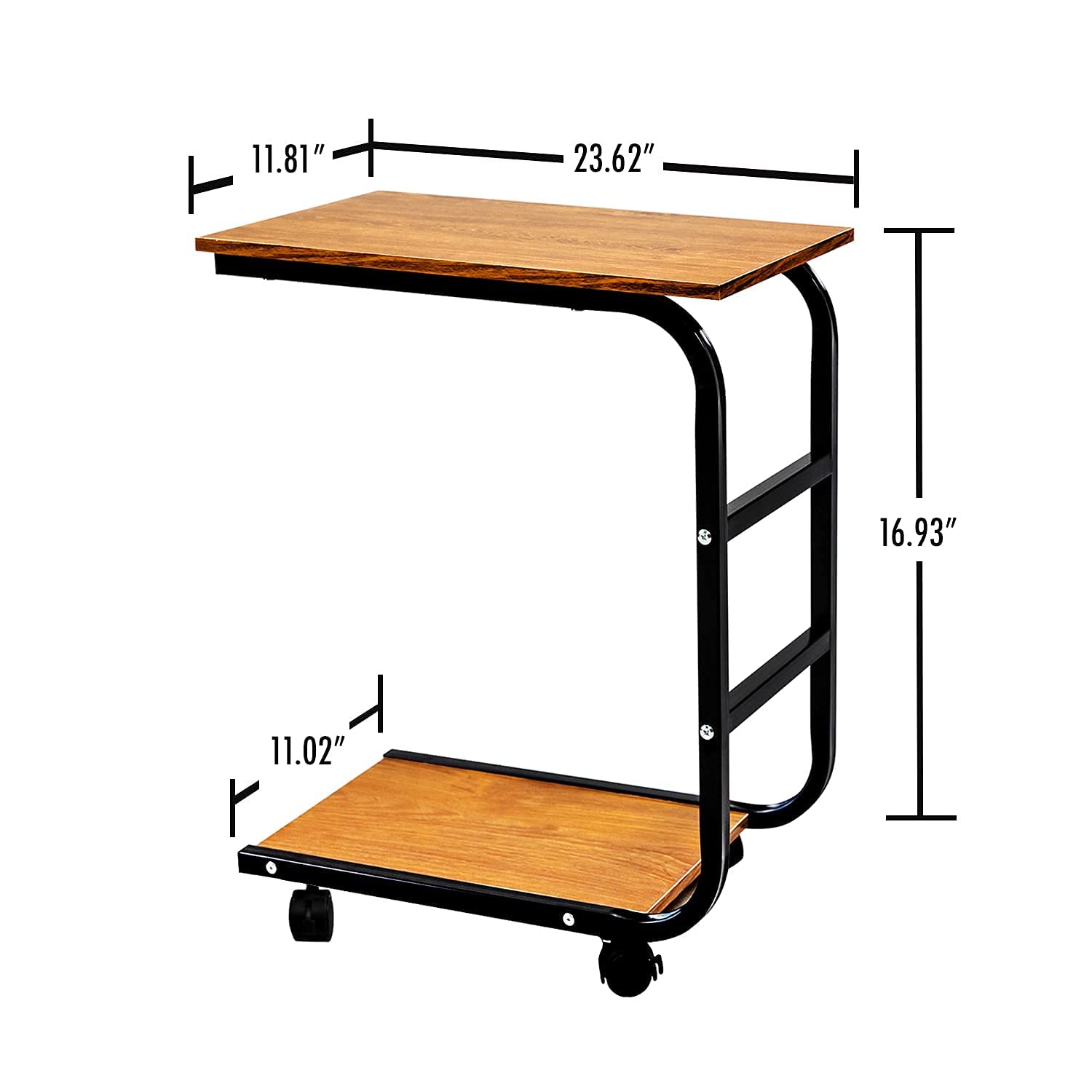 Rolling Nightstand with Tray - 4-Wheel Mobile Side Table for Bedroom, Office & Home - Rustic Brown Wooden Organizer Cart with Shelf - Perfect for Small Spaces, Reading Nook & Coffee Station