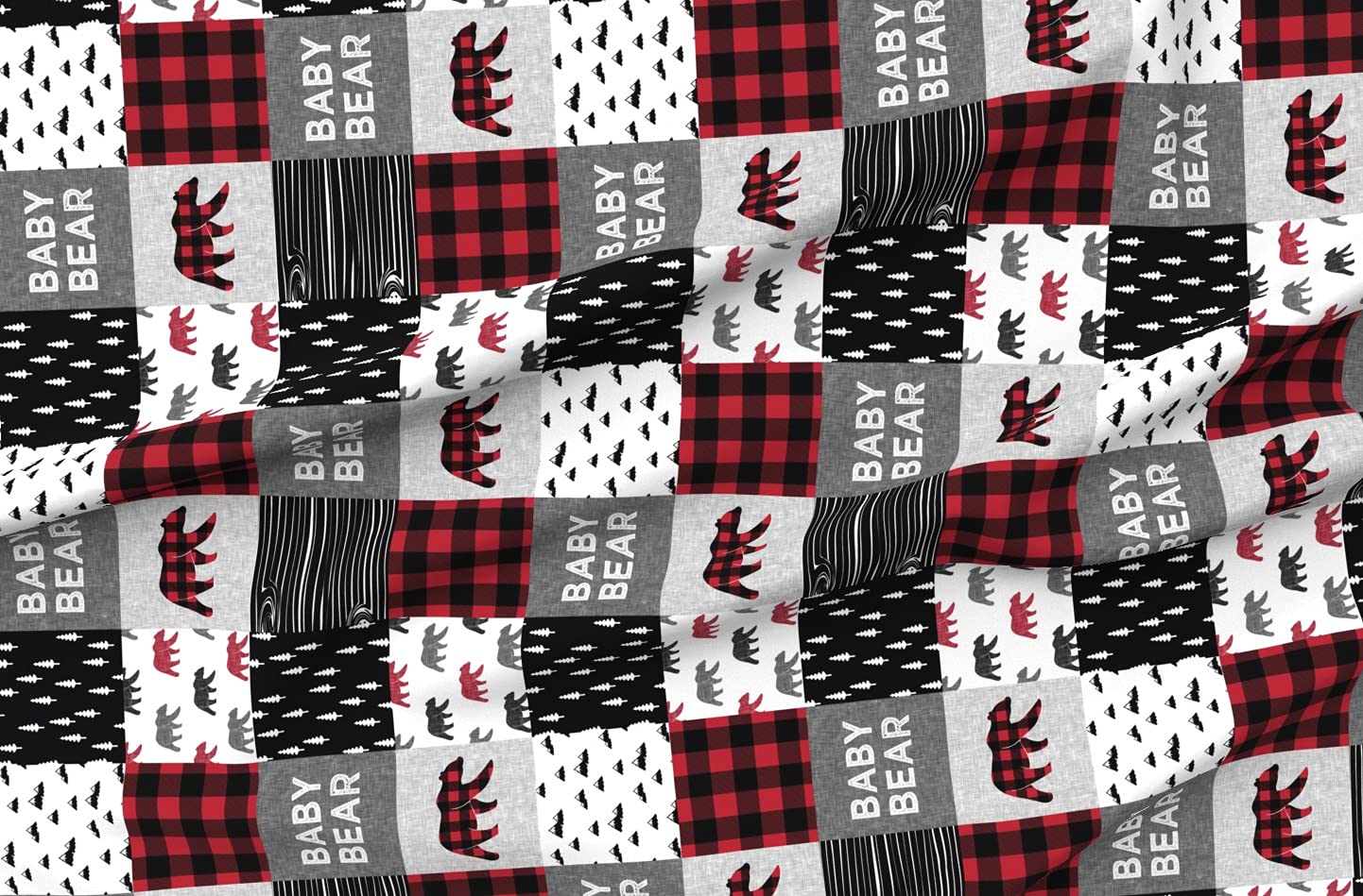 Lumberjack Bear Patchwork Quilt Fabric - Buffalo Plaid Printed on Petal Signature Cotton by The Yard for Sewing, Quilting & DIY Apparel | Perfect for Boys' Room Decor, Baby Blankets & Craft Projects