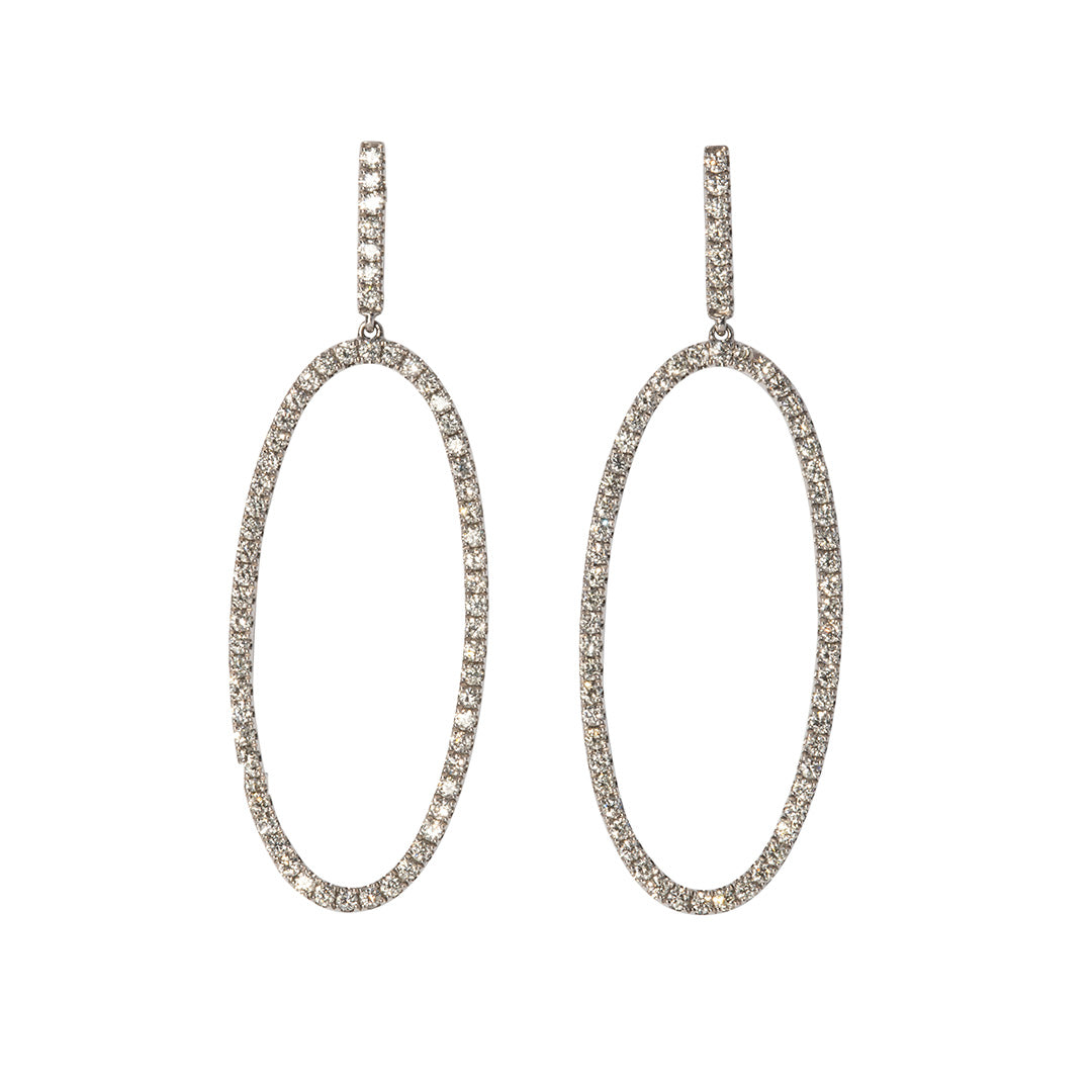 1.20ctw Diamond Pavé 14K White Gold Oval Drop Earrings for Women - Elegant Dangle Earrings for Wedding, Party & Special Occasions
