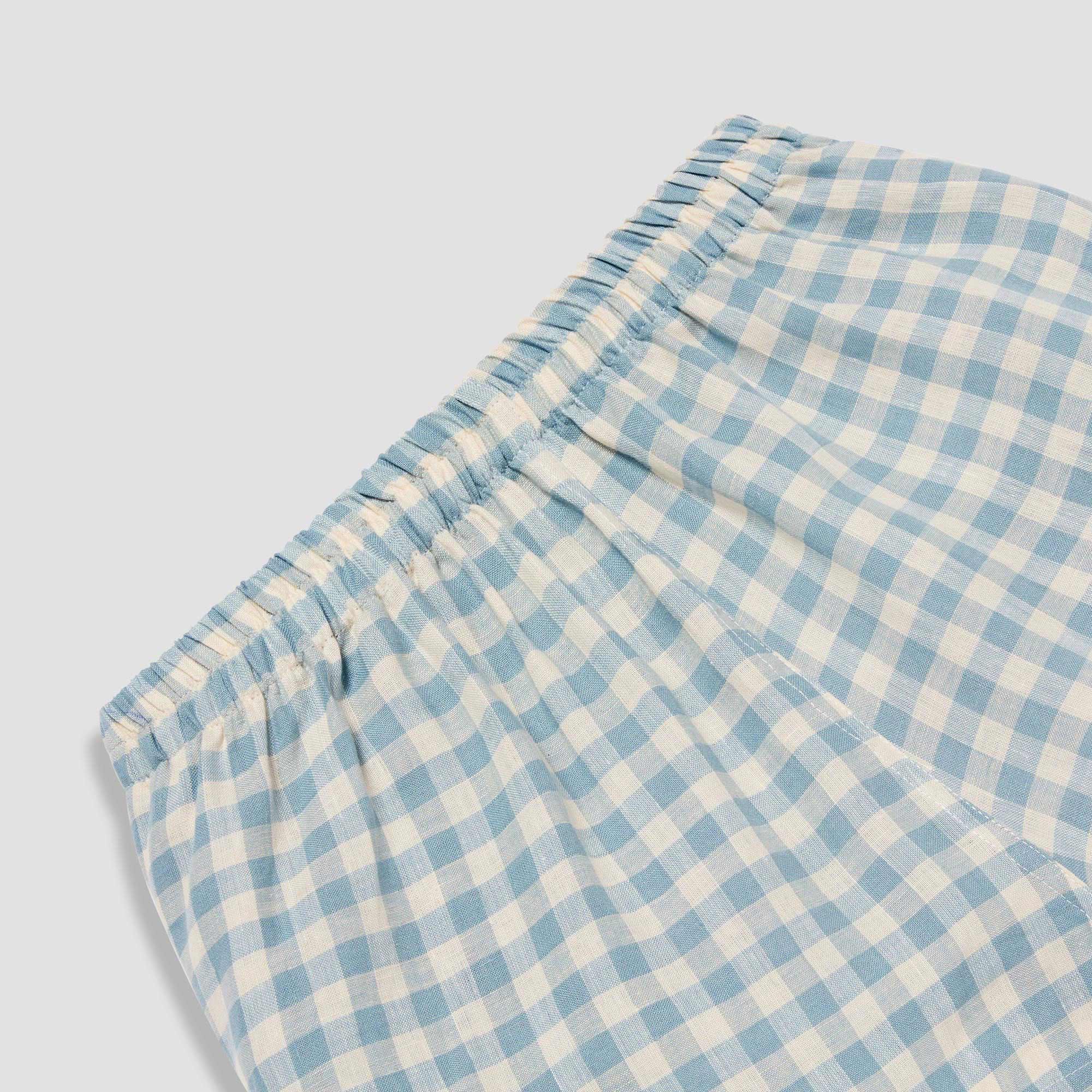 Cozy Blue Gingham Linen Pajama Shorts Set for Women - Soft Summer Sleepwear & Lounge Wear - Perfect for Bedtime, Relaxing at Home, and Vacation Comfort