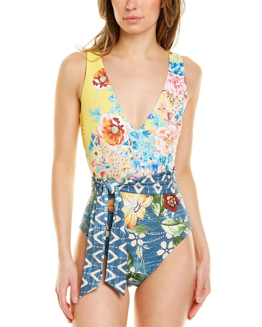 Johnny Was Nessa Tie Front One-Piece Swimsuit - Floral Print Bikini Cover Up - XS Size for Women - Perfect for Beach Vacation & Poolside Lounging