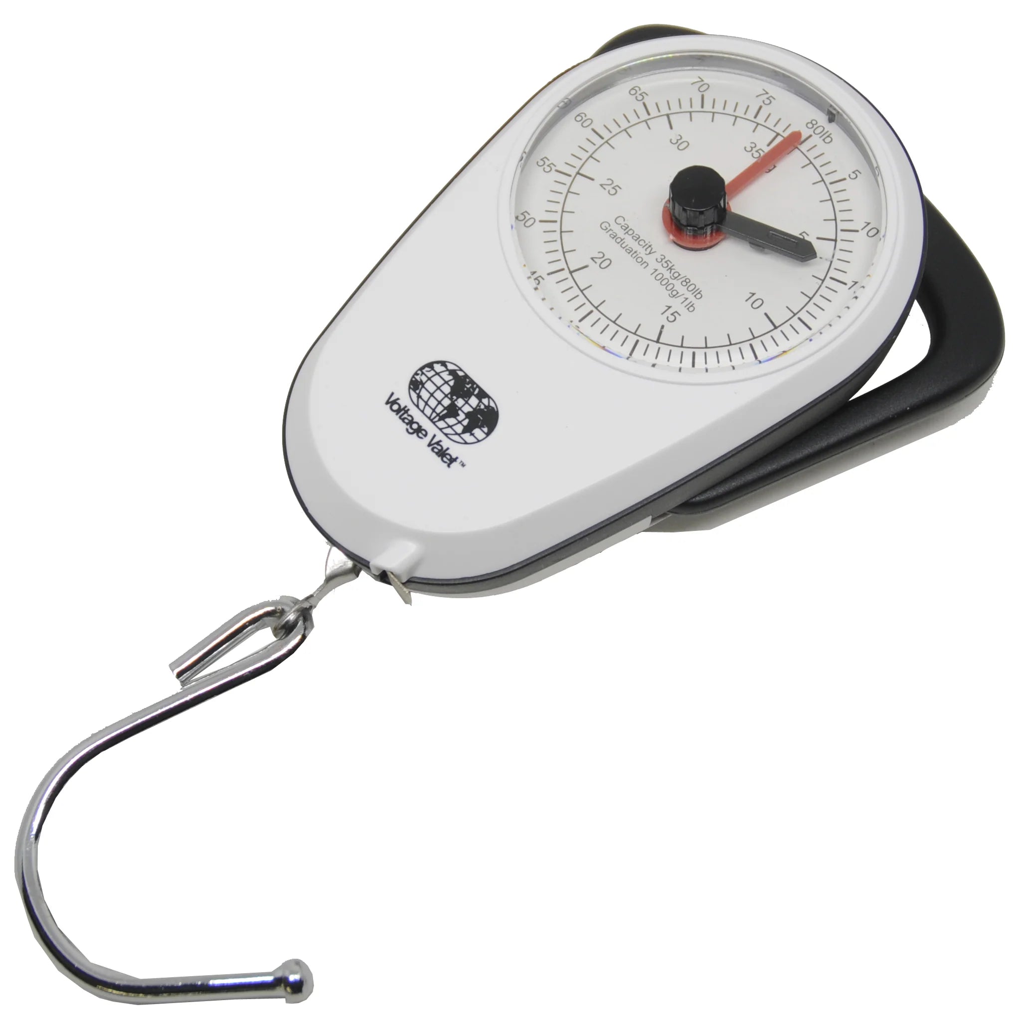 Voltage Valet TS 008 Analog Luggage Scale - Portable White Handheld Travel Scale for Suitcases & Bags - Perfect for Air Travel, Cruise Vacations & Shipping Packages