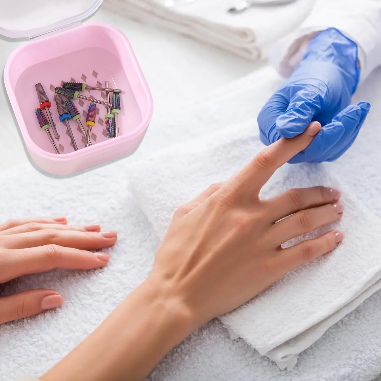 1Pcs Pink Nail Tool Sterilizer & Cleaning Box - UV Disinfection Container for Nail Drill Bits, Manicure Tools & Salon Accessories | Portable Sterilization Tray with Drain Basket | Perfect for Nail Salons, Home Manicures & Professional Use