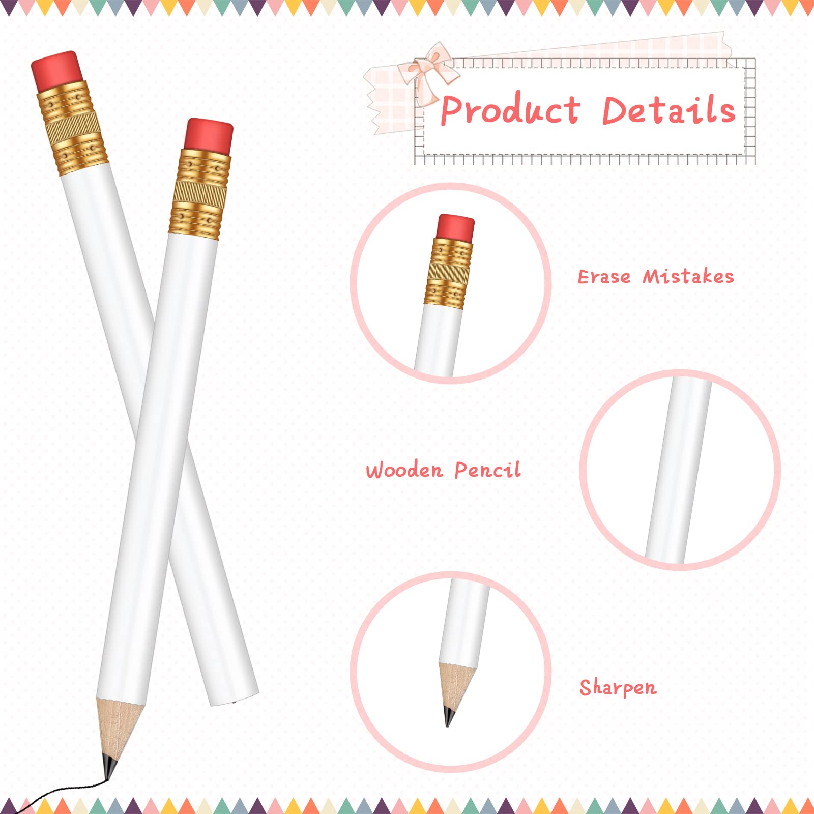 Chivao 288-Pack #2 HB Golf Mini Pencils with Erasers - 4 Inch Pre-Sharpened White Pencils for Golf Tournaments, Office Supplies & Party Favors - Perfect for Scorecards, Goodie Bags & Corporate Events