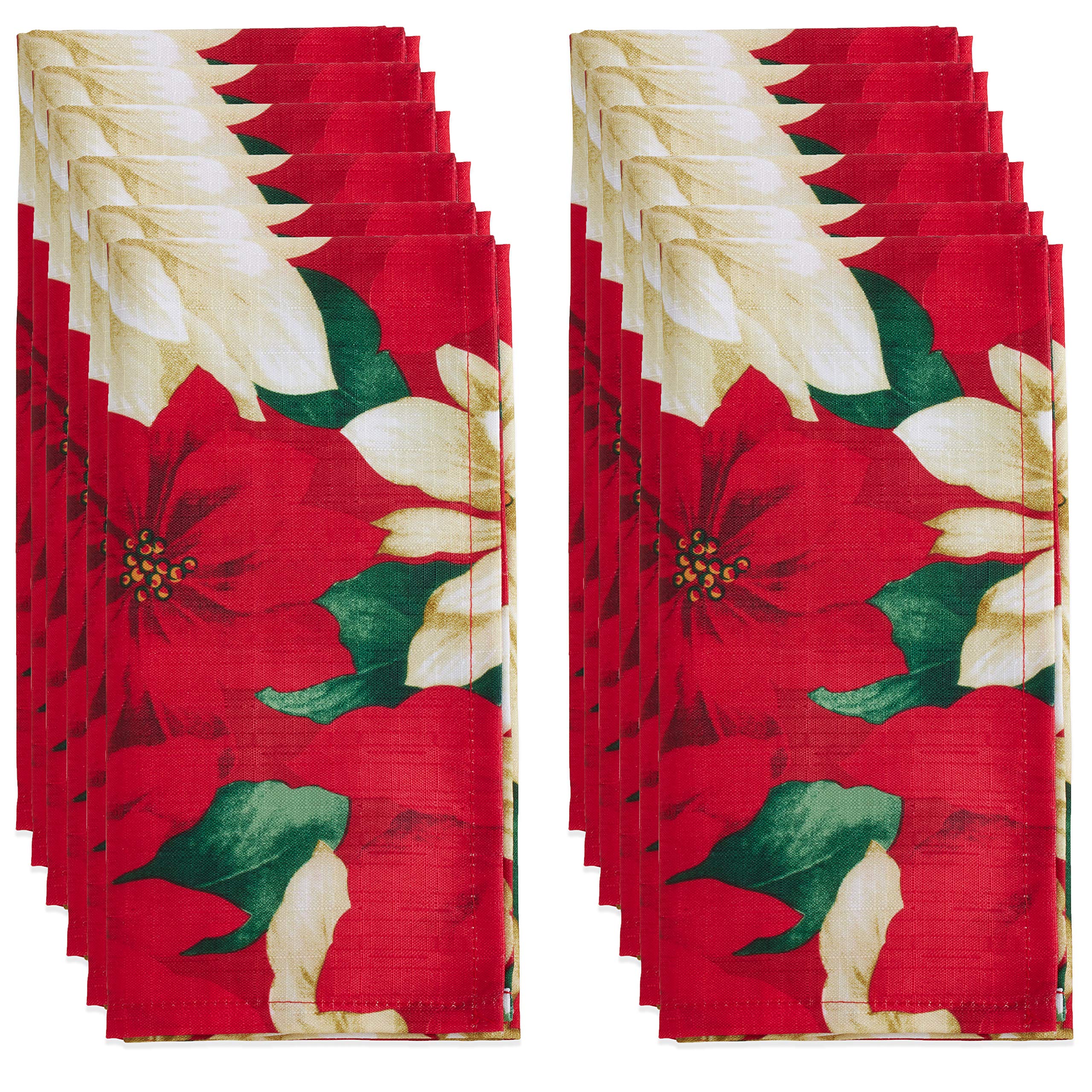 12-Pack Poinsettia Christmas Table Napkins - Holiday Dinner Party Decorations for Festive Gatherings & Seasonal Celebrations