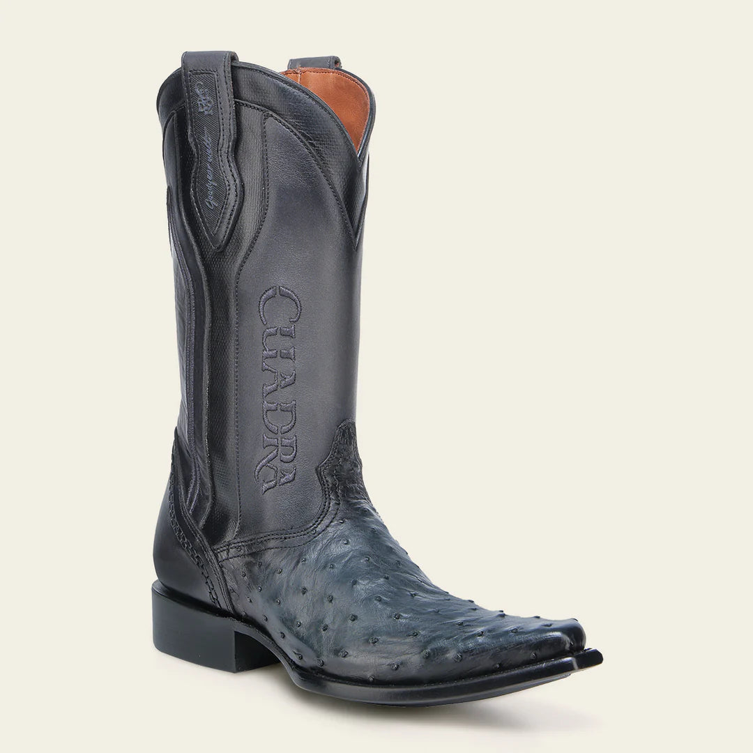 Premium Men's Cowboy Boots - Genuine Ostrich Leather in Cuadra Blue - Western Dress Boots for Rodeo, Country Dancing & Casual Wear