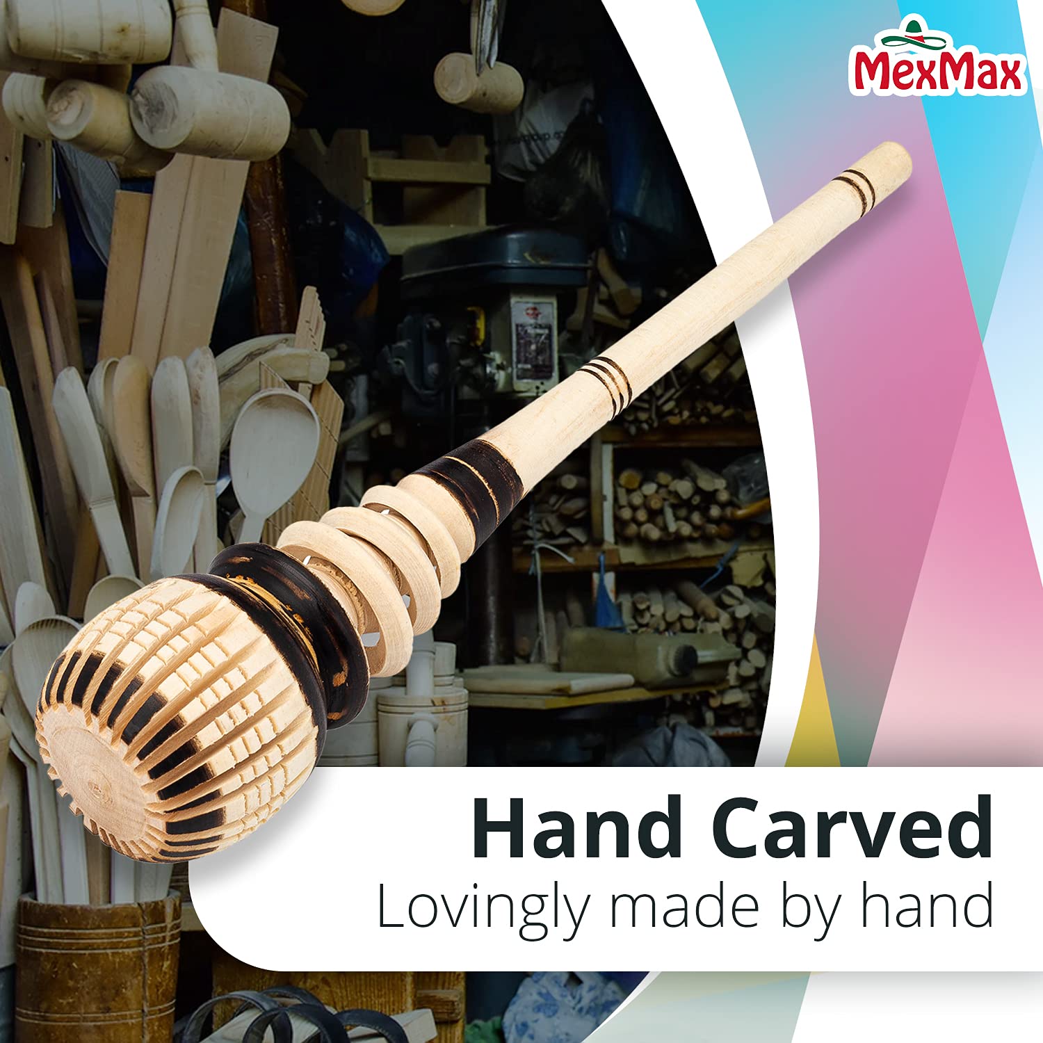 Premium Handmade Mexican Wooden Molinillo - 12.5