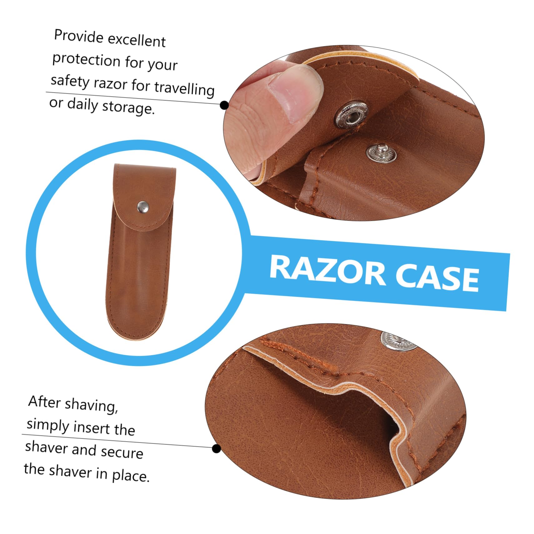 Premium Travel Razor Case - PU Leather Protective Cover for Men's Razors, Scissors & Tooth Gems | Compact Organizer for Shaving Kit, Double Razor Holder & Candy Foil Wrappers (Brown) | Ideal for Business Trips, Gym Bags & Vacation Essentials