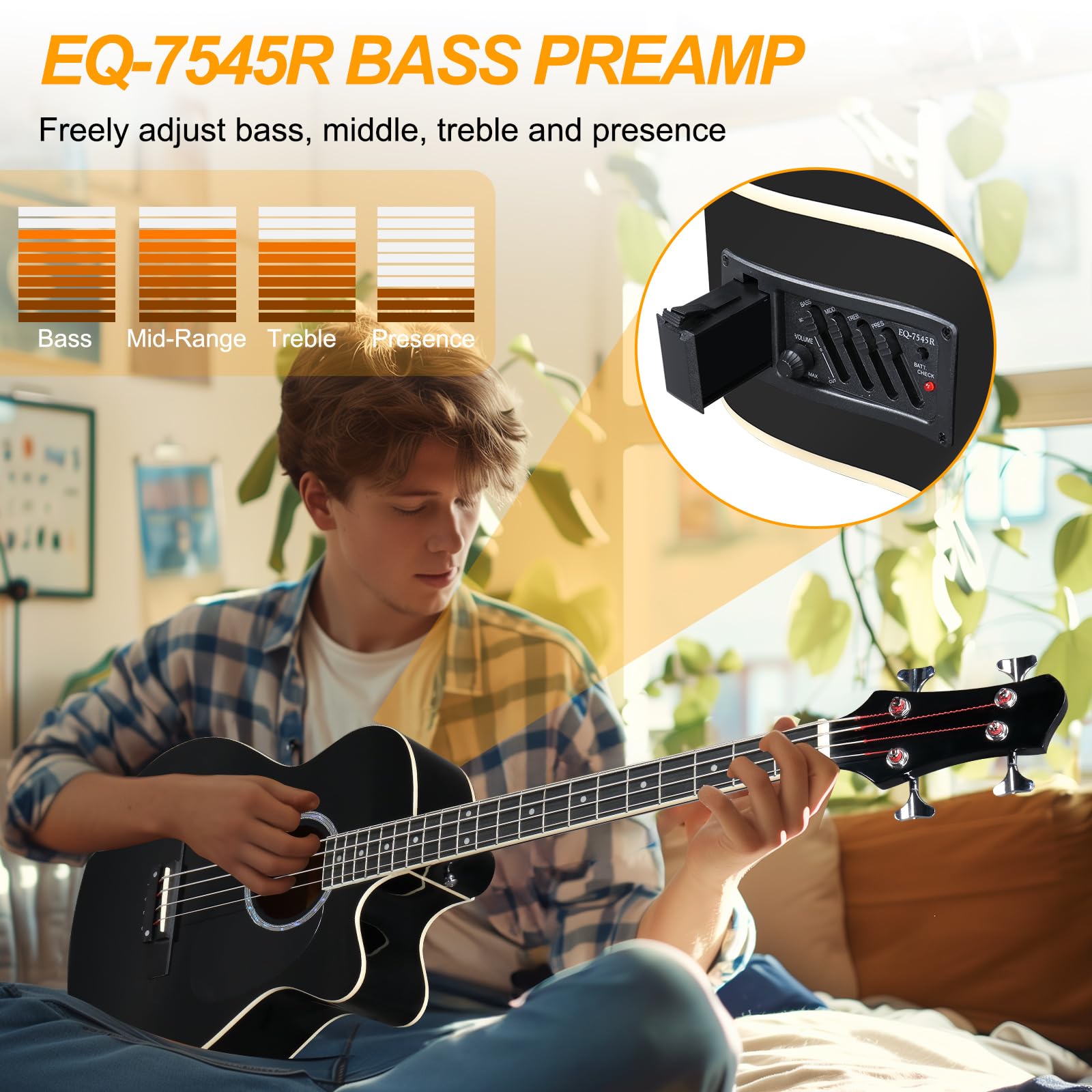 Ktaxon 4-String Acoustic Bass Guitar Full Size Kit with Gig Bag, Premium Cable, Wrench, Strap & Picks (Black) - Perfect for Beginners, Live Performances & Studio Recording