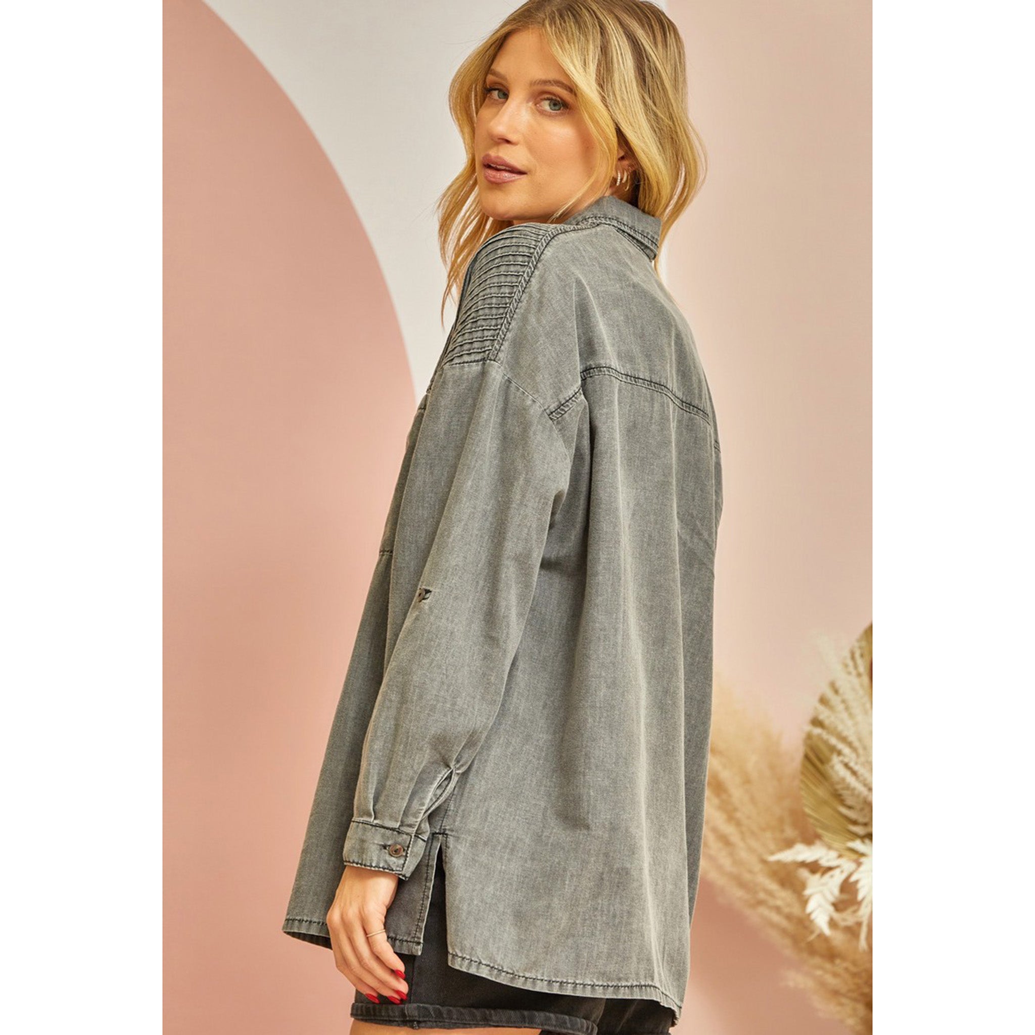 Andree Women's Charcoal Button Up Shirt - Casual Long Sleeve Blouse for Work, Office & Everyday Wear | Comfortable & Stylish Women's Top