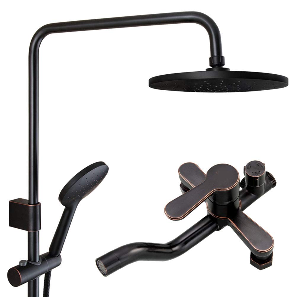 Vintage European Black Copper Shower Faucet Set - Elegant Retro Bathroom Fixture for Modern Home & Spa Experience