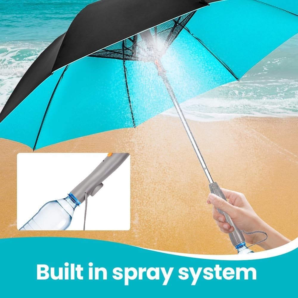 3 in 1 Cooling Umbrella with Built-in Fan & Mister - UV Protection Portable Umbrella for Outdoor Activities, Beach, Hiking, and Summer Travel