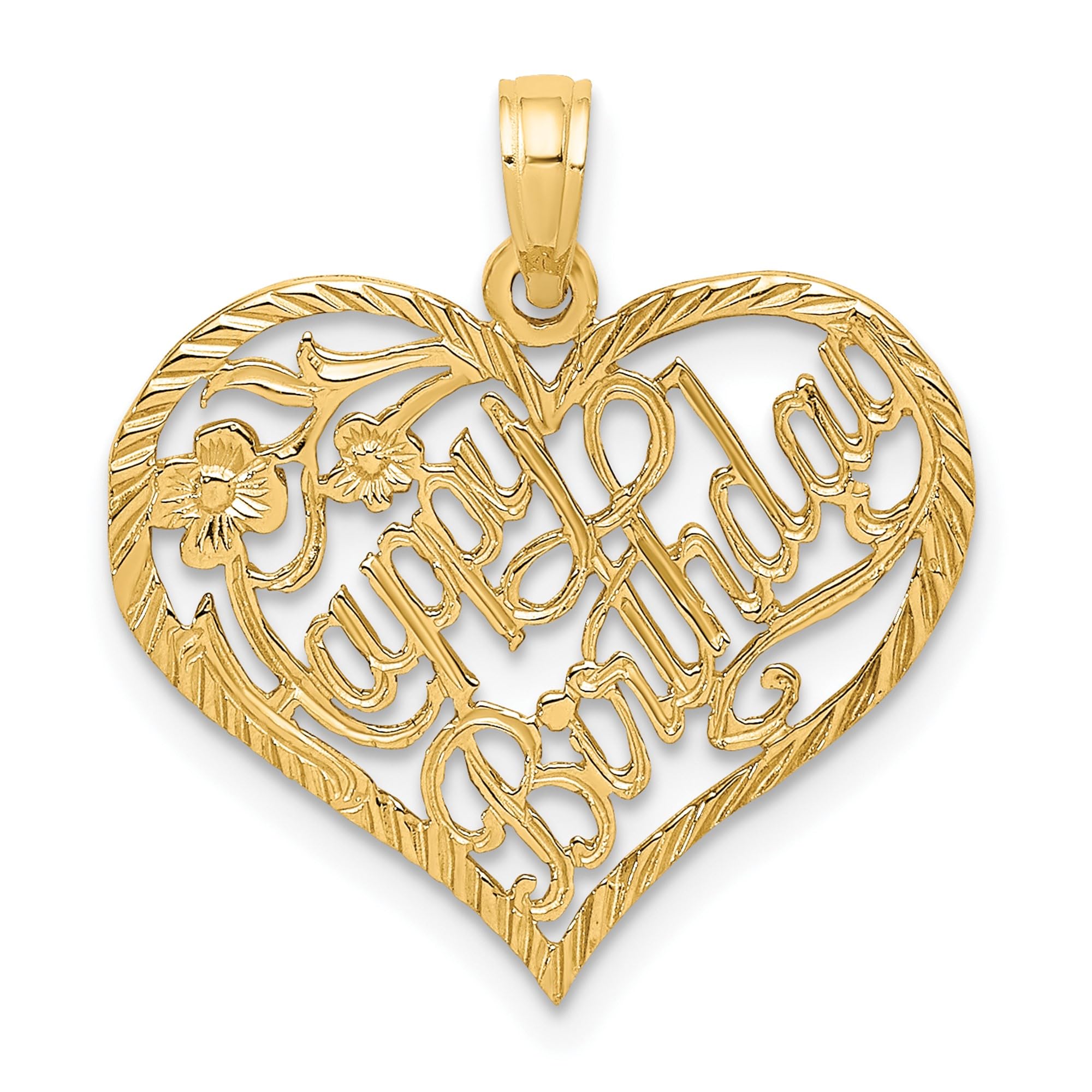 14K Solid Yellow Gold Happy Birthday Heart Necklace - Romantic Love Pendant Charm for Women - Perfect Gift for Anniversary, Valentine's Day & Special Occasions