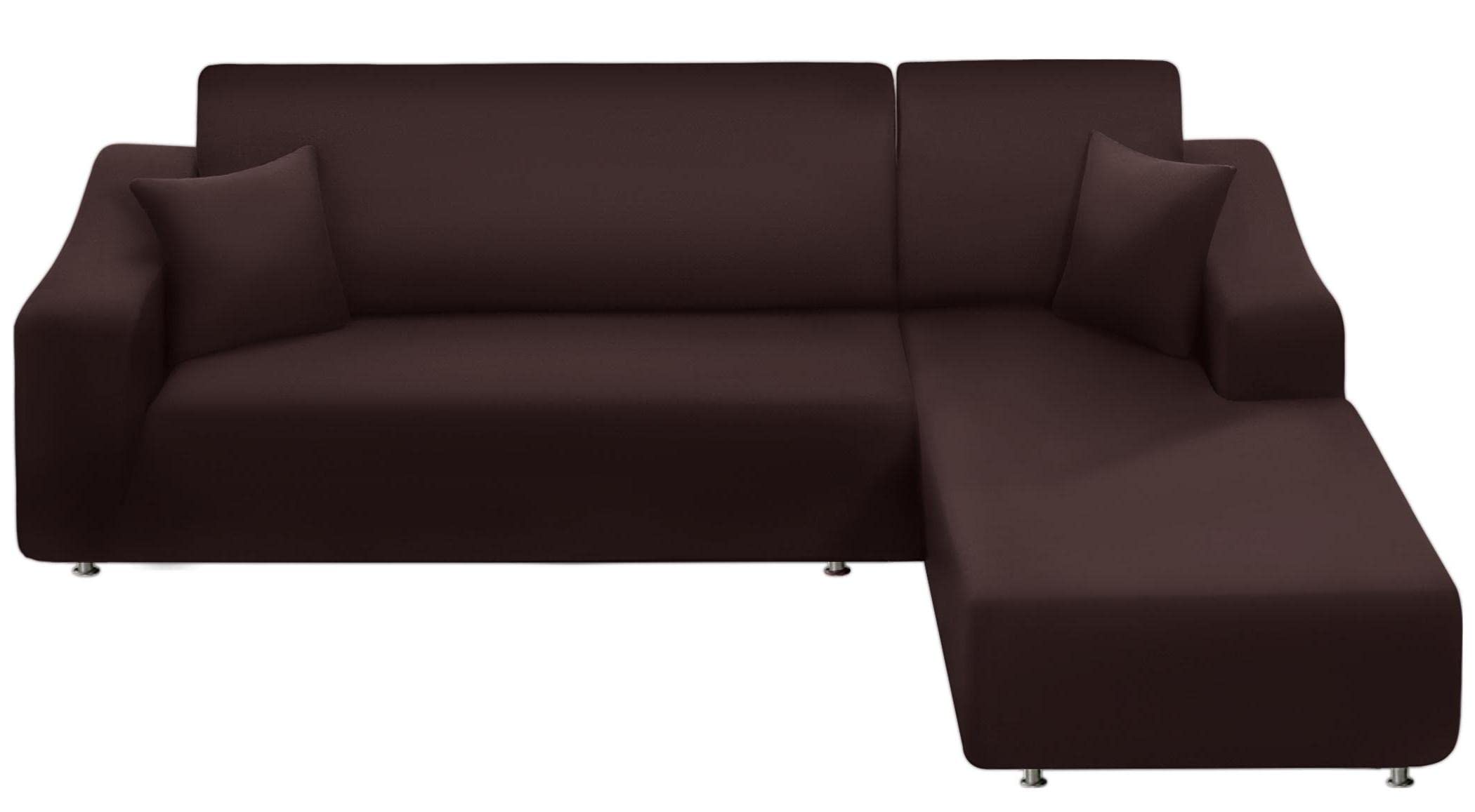 NAISI L-Shaped 2-Piece Sofa Cover - Soft Stretch Slipcover with 2 Pillowcases, Furniture Protector for Sectional Couches (3-Seater + 3-Seater, Coffee Color) - Perfect for Living Room, Family Room & Pet-Friendly Homes