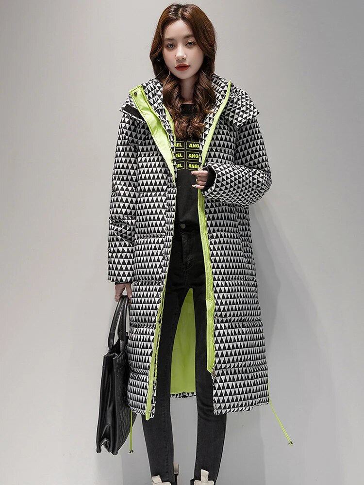 2024 Women's Winter Warm Plaid Long Parka Coat - Thick Hooded Puffer Jacket, Windproof Snow Jacket for Cold Weather | Perfect for Skiing, Snowboarding & Outdoor Winter Activities