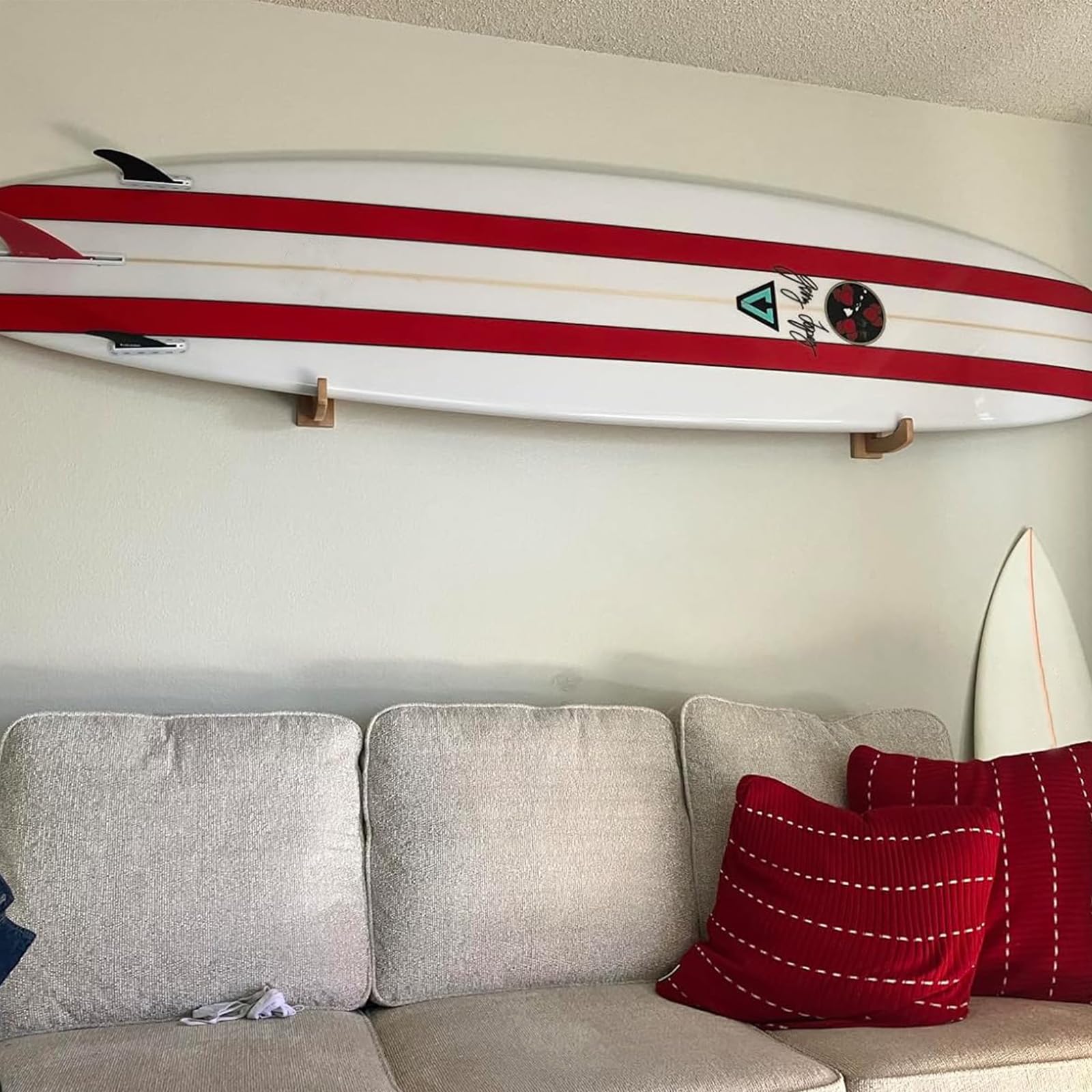 Premium Surfboard Wall Mount Racks - Heavy Duty Bamboo Surf Board Hangers for Longboards, Shortboards, Skateboards, Snowboards & Ski Boards | Indoor & Outdoor Use | Perfect for Garage, Beach House & Sports Equipment Storage