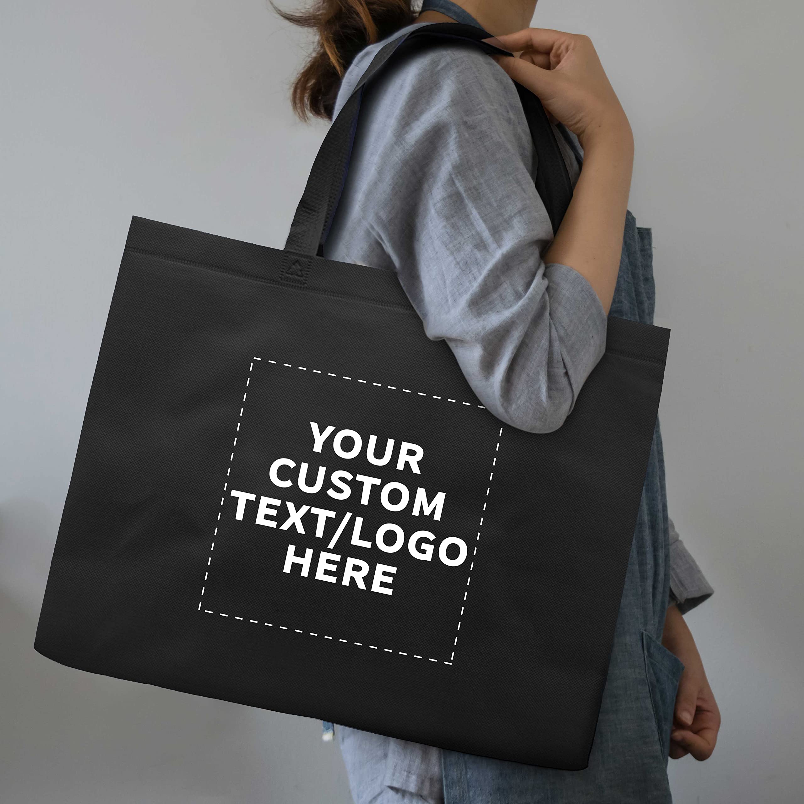 Custom Jumbo Reusable Tote Bags - Bulk Pack of 50 Personalized Grocery & Shopping Bags - Promotional Gift for Women (Black) | Perfect for Retail Stores, Events, Trade Shows & Eco-Friendly Shopping