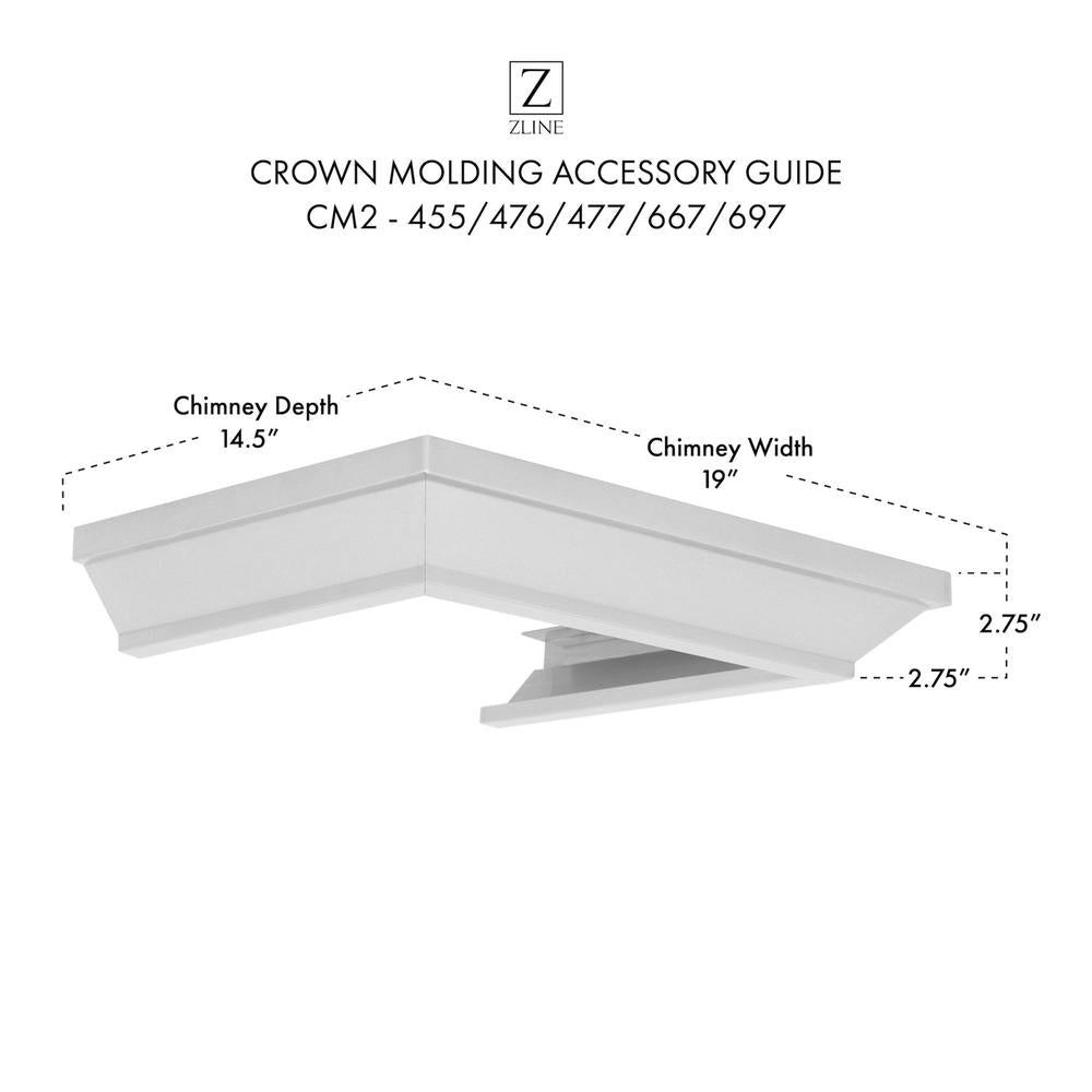 ZLINE CM2 Crown Molding Profile 2 for Wall Mount Range Hood - Fits Models 455, 476, 477, 667, 697 - Premium Kitchen Ventilation Trim - Perfect for Modern & Traditional Home Decor