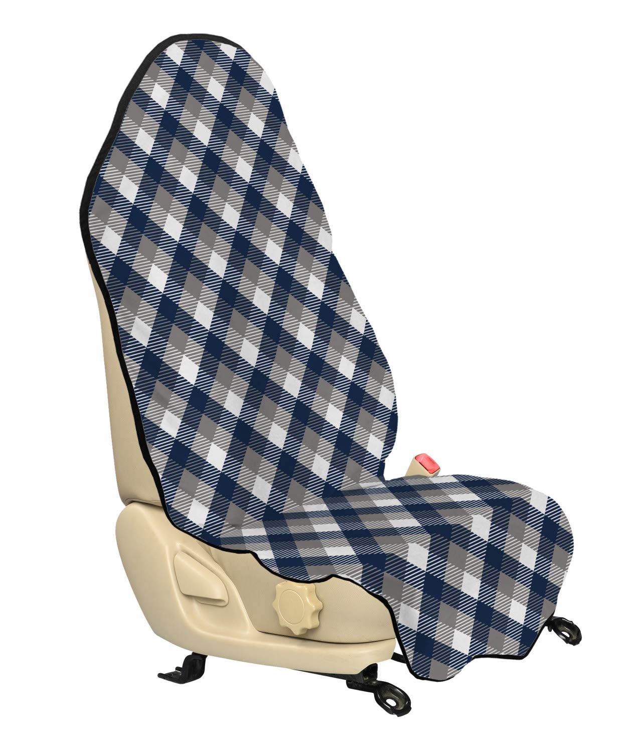 Ambesonne Universal Car Seat Cover Hoodie - Non-Slip Navy Tartan Checkered Design, 30