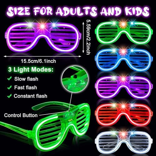 Neon Glow Party Glasses - LED Light Up Flashing Sunglasses for Kids, Christmas & New Year Celebrations | Fun Accessories for Festive Events, Raves, and Night Parties